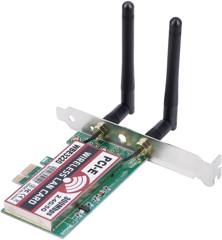 کارت آداپتور PCI Express گونیک با دو آنتن، آداپتور وایرلس WiFi WLAN دو بانده 2.4G/5G 300Mbps PCI-e برای لپ تاپ