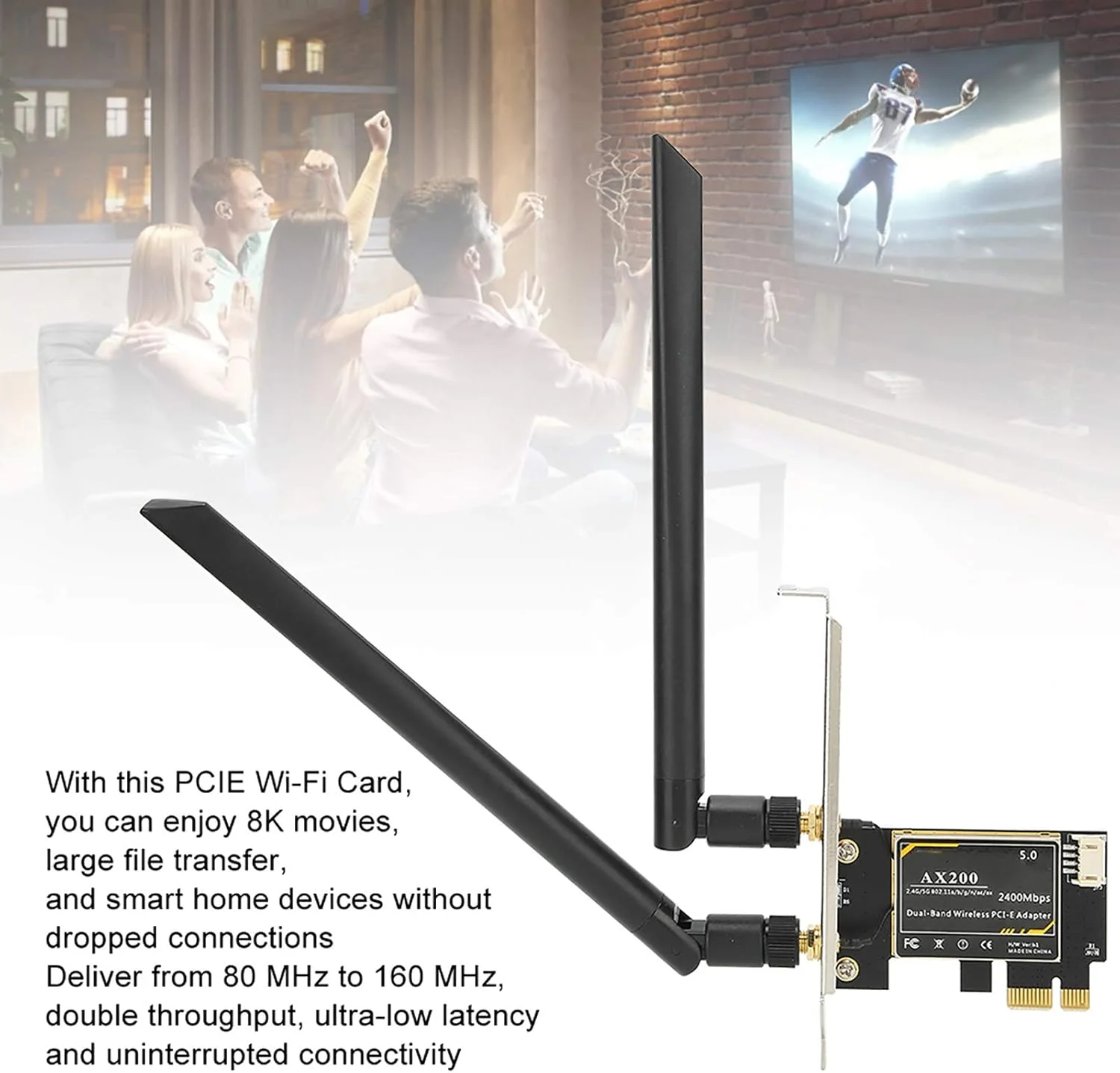 کارت شبکه وای فای 5G بی سیم GOWENIC، کارت شبکه وای فای AX200 5G دو بانده 5.1 PCIE PC برای رایانه شخصی رومیزی، با آنتن، برای 10 64 بیتی