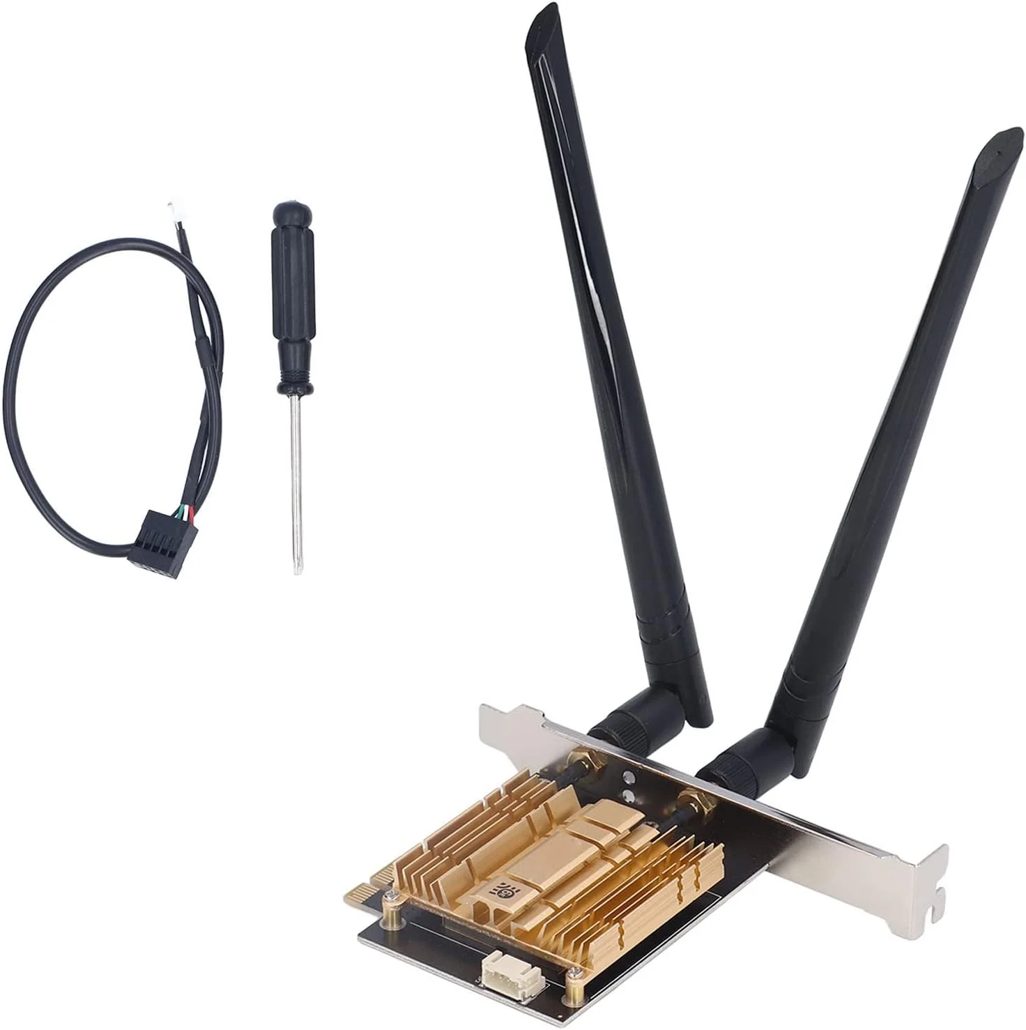 آداپتور بی سیم PCI E، آداپتور وای فای PCIe 2.4G 5.8G 6GHz با برد انتقال طولانی به همراه 2 آنتن 6dBi سازگار با 10/11