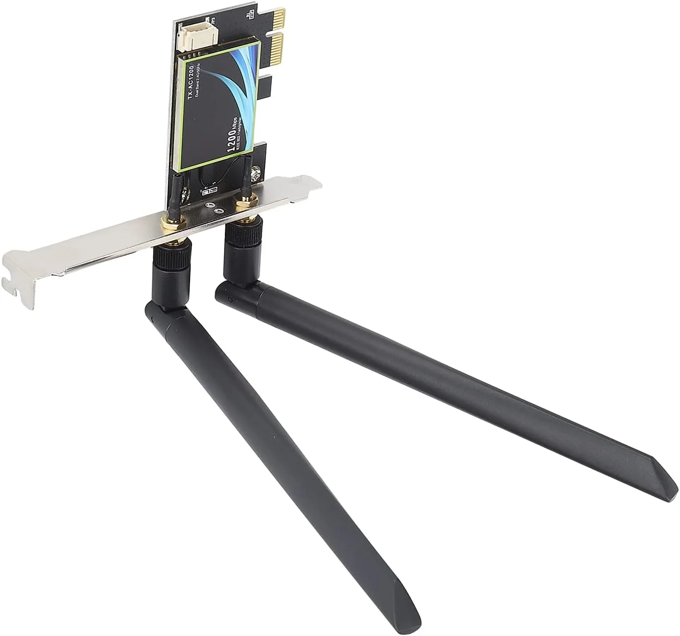 کارت وای فای GQCQGS، کارت Mini PCI-E دو باند 2.4GHz/5GHz 300Mbps/867Mbps آداپتور شبکه بی سیم برای رایانه شخصی رومیزی، با 2 آنتن خارجی با بهره بالا