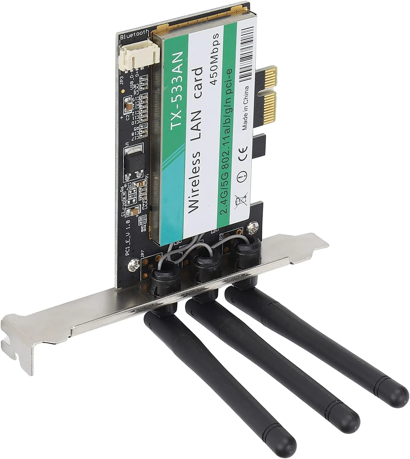 آداپتور وای فای GQCQGS کارت وای فای دوال باند 2.4 گیگاهرتز/5 گیگاهرتز مینی PCI-E با 3 آنتن خارجی با بهره بالا، آداپتور شبکه بی سیم برای رایانه شخصی رومیزی، سرعت انتقال بالا 450 مگابیت بر ثانیه