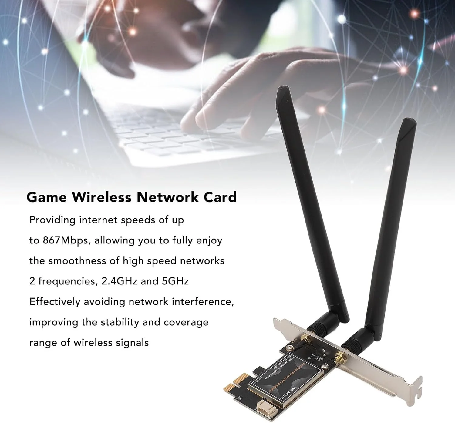 آداپتور کارت شبکه دو بانده Haofy 802.11ac مدل 1435ac با سرعت 867 مگابیت بر ثانیه PCIEx1 برای 7، 8 و 10 به همراه دو آنتن، آداپتور وای فای بی سیم بازی (آنتن 8DB)