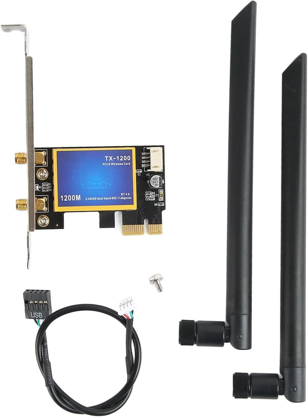 کارت وای فای PCIE دو بانده 2.4G 5G با سرعت 1200 مگابیت بر ثانیه، آداپتور وای فای بی سیم جمع و جور برای کامپیوترهای رومیزی 7، 8 و 10