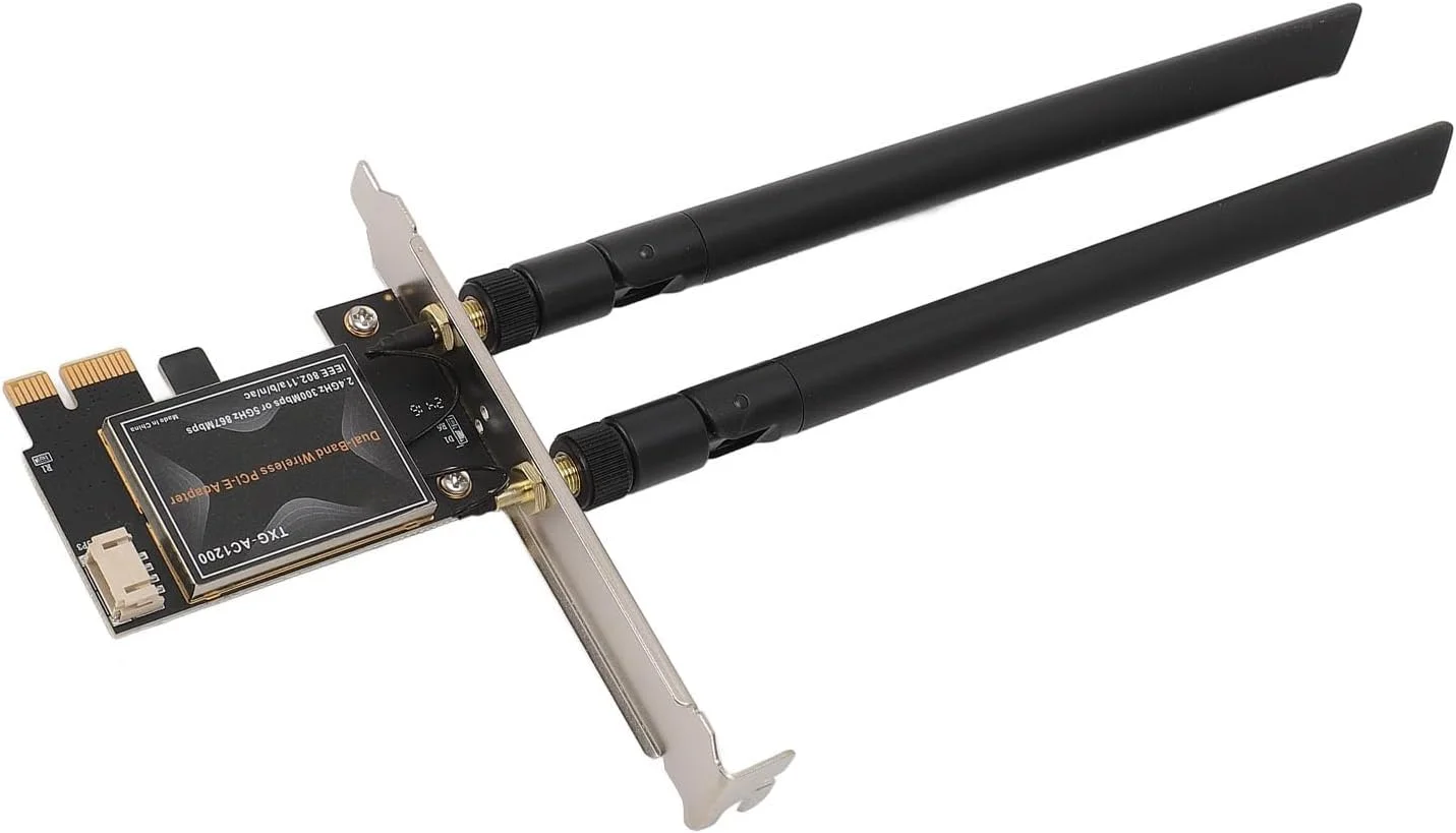 آداپتور کارت شبکه دو بانده Haofy 802.11ac مدل 1435ac با سرعت 867 مگابیت بر ثانیه PCIEx1 برای 7، 8 و 10 به همراه دو آنتن، آداپتور وای فای بی سیم بازی (آنتن 8DB)