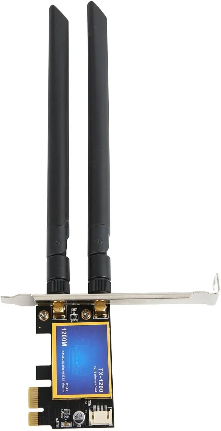 کارت وای فای PCIE دو بانده 2.4G 5G با سرعت 1200 مگابیت بر ثانیه، آداپتور وای فای بی سیم جمع و جور برای کامپیوترهای رومیزی 7، 8 و 10