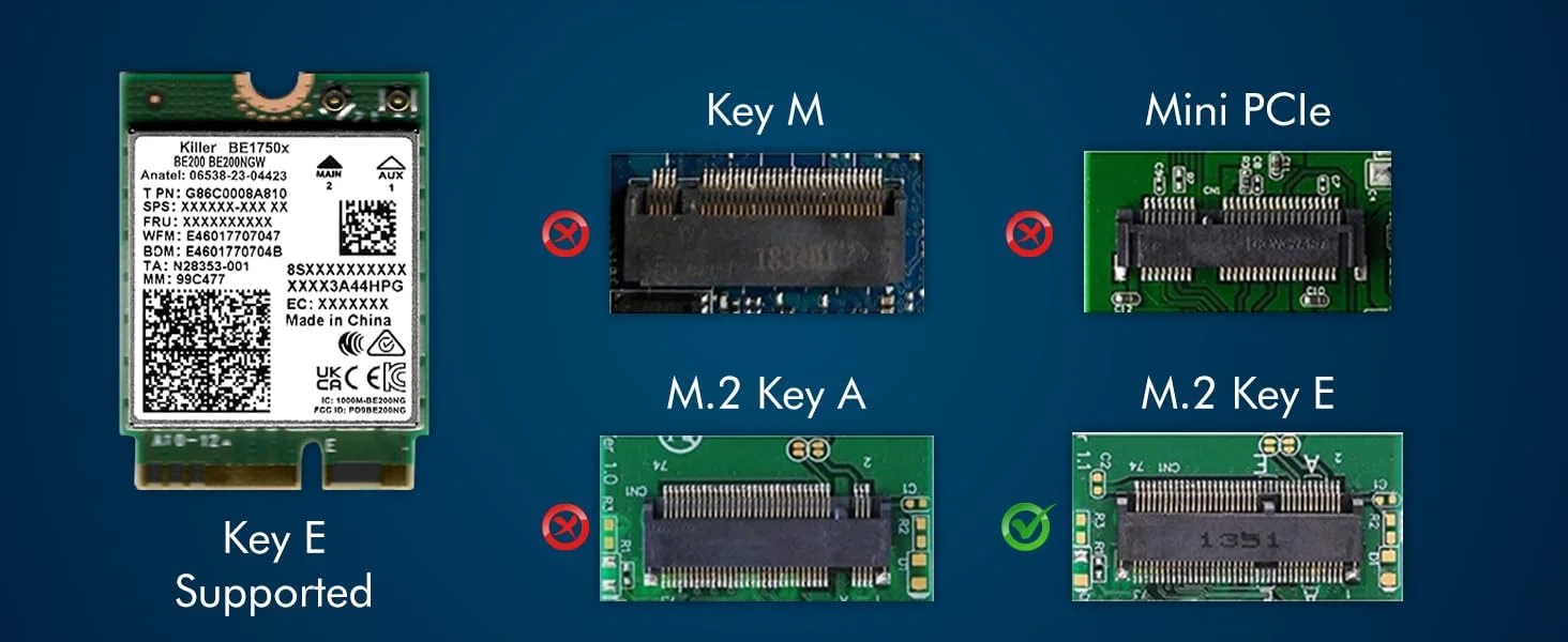 کارت شبکه وای فای 7 HighZer0 Electronics BE1750x Killer Series | آداپتور وای فای گیمینگ | کارت وای فای M.2 PCIe 5.8 گیگابیت بر ثانیه 320 مگاهرتز 4K QAM | پشتیبانی از بلوتوث 5.4 و کامپیوترهای Intel با ویندوز 10/11 کارت شبکه وای فای 7 HighZer0 Electronics BE1750x Killer Series | آداپتور وای فای گیمینگ | کارت وای فای M.2 PCIe 5.8 گیگابیت بر ثانیه 320 مگاهرتز 4K QAM | پشتیبانی از بلوتوث 5.4 و کامپیوترهای Intel با ویندوز 10/11
