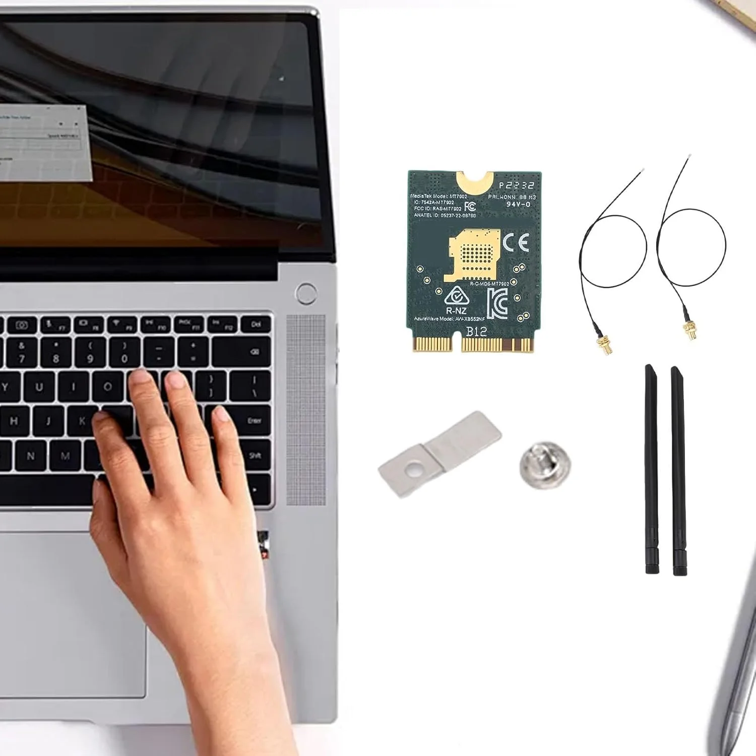 کارت شبکه بیسیم WiFi 6E مدل LICAEVEY، تراشه MT7902 سه بانده 4200 مگابیت بر ثانیه M.2 NGFF بلوتوث 5.2 با آنتن 8dBi برای لپتاپ، کامپیوتر شخصی و ویندوز 11 و 10 کارت شبکه بیسیم WiFi 6E مدل LICAEVEY، تراشه MT7902 سه بانده 4200 مگابیت بر ثانیه M.2 NGFF بلوتوث 5.2 با آنتن 8dBi برای لپتاپ، کامپیوتر شخصی و ویندوز 11 و 10