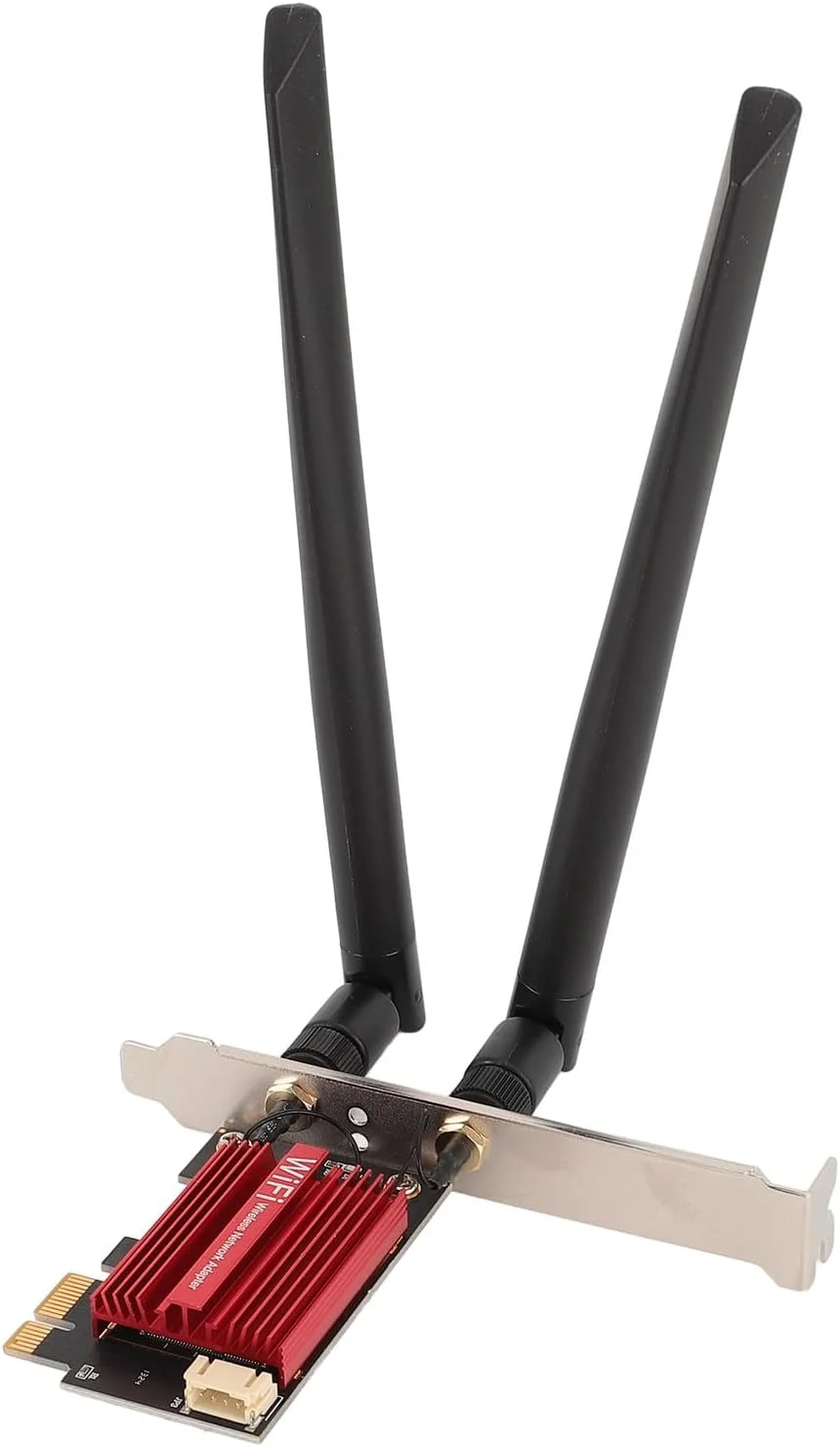 کارت شبکه وایرلس WIFI7 PCIe، آداپتور کارت شبکه WLAN مدل MT7925 Pro 5400 Mbps PCIEx1 با آنتن دوتایی 8 DB، آداپتور WLAN سه بانده 2.4G/5G/6G بلوتوث 5.3، 802.11 A B G N AC AX BE