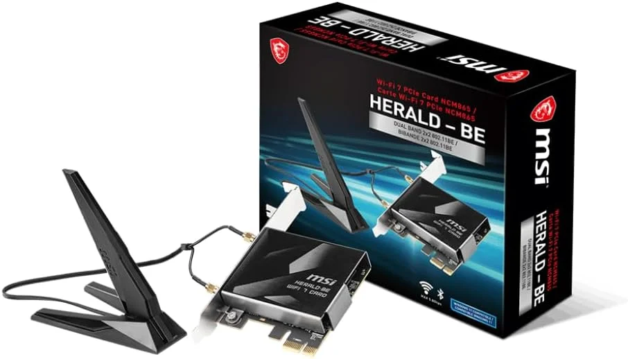 MSI Herald-BE WI-FI 7 MAX (Wi-Fi 7, 802.11BE, بلوتوث 5.4, PCIe, فناوری عملیات چندگانه, آنتن خارجی)
