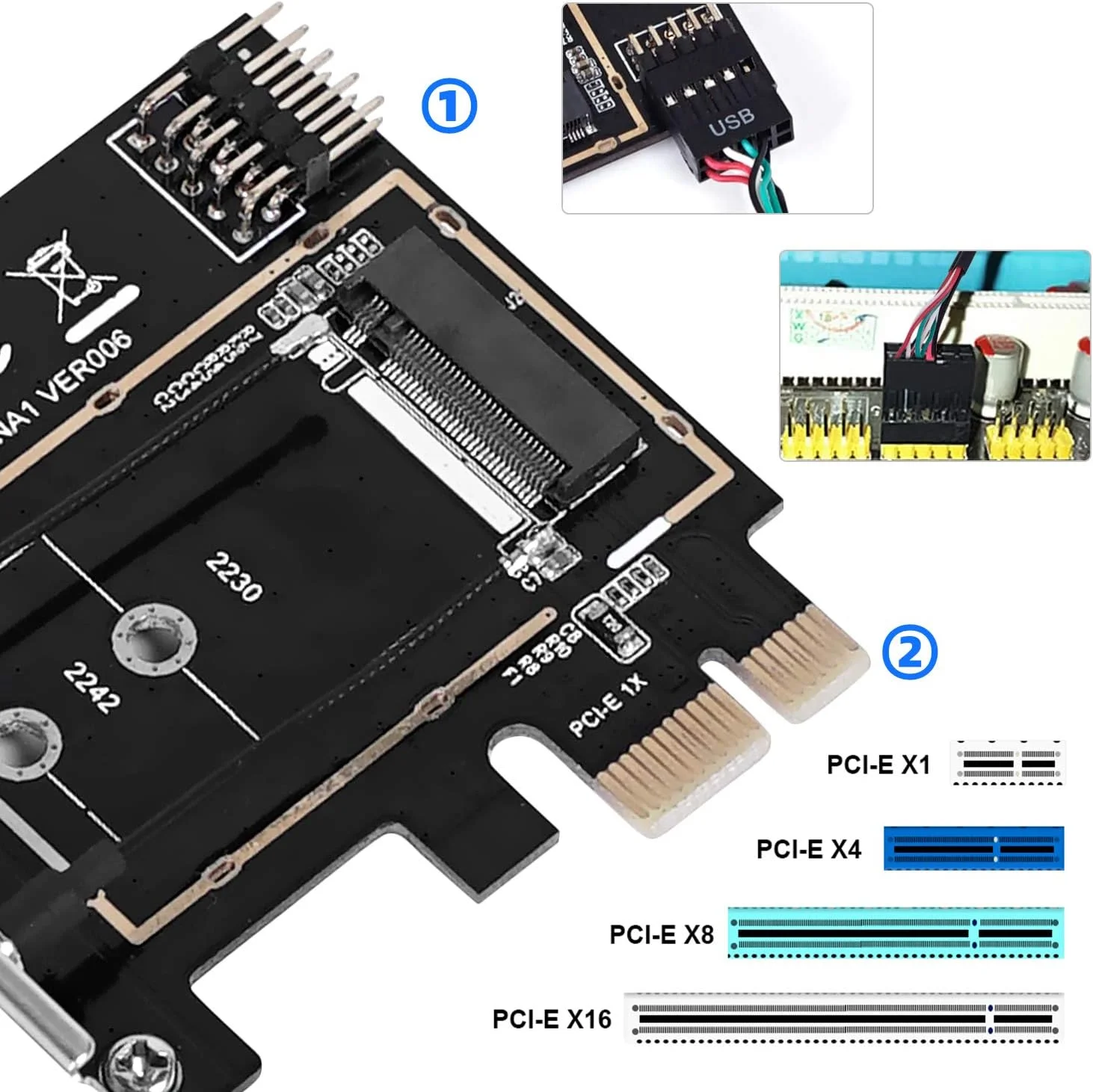آداپتور کارت شبکه بی‌سیم MZHOU M.2 NGFF به PCI-E 1X، مبدل کارت شبکه وای فای PCI-E M.2/NGFF با آنتن دو بانده 2.4/5G، برای کارت وای فای و بلوتوث (بدون وای فای)