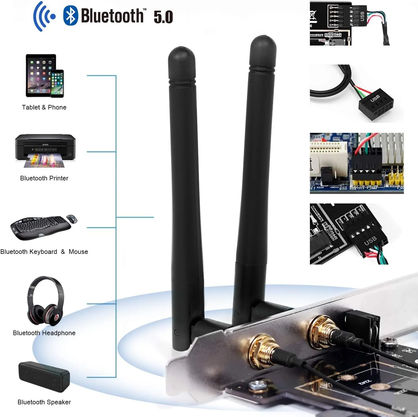 آداپتور کارت شبکه بی‌سیم MZHOU M.2 NGFF به PCI-E 1X، مبدل کارت شبکه وای فای PCI-E M.2/NGFF با آنتن دو بانده 2.4/5G، برای کارت وای فای و بلوتوث (بدون وای فای)