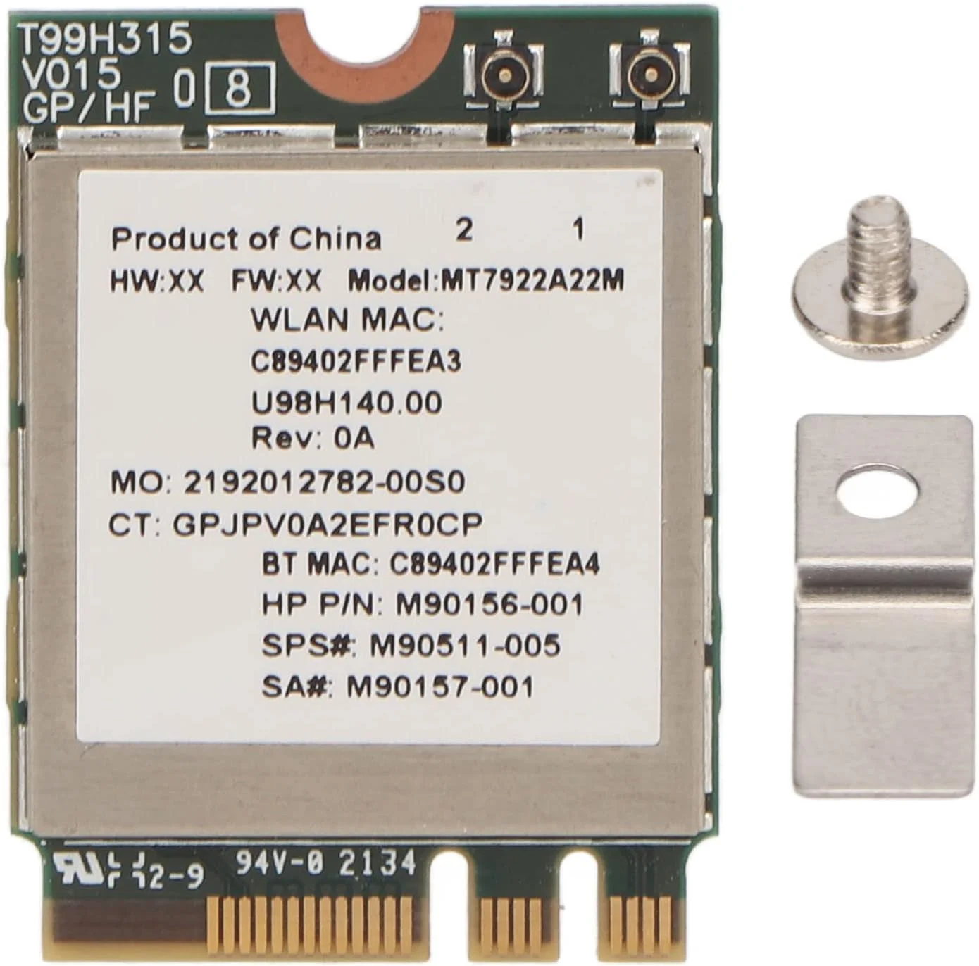 کارت شبکه وای فای 6E مدل MT7922 با سرعت 2400 مگابیت بر ثانیه، 2.4G 5G 802.11AX M.2 NGFF بلوتوث 5.2 MU MiMO