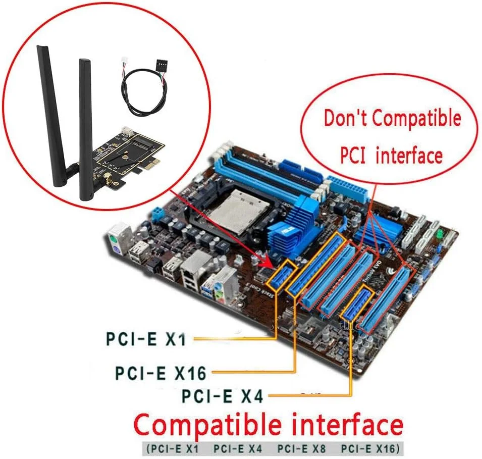 کارت Nikou M.2 NGFF، کارت WLAN، آداپتور PCI-E 1X کارت شبکه WiFi برای 8260 7265 1535 7260