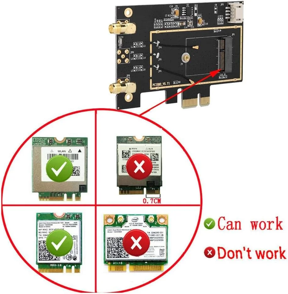 کارت Nikou M.2 NGFF، کارت WLAN، آداپتور PCI-E 1X کارت شبکه WiFi برای 8260 7265 1535 7260