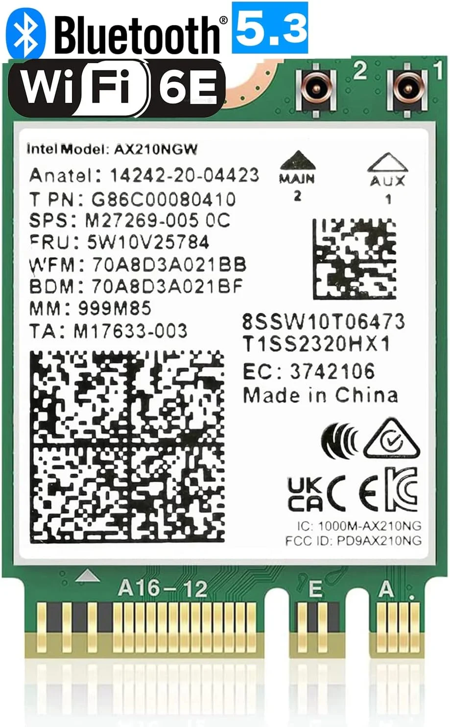 کارت وایرلس OKN WiFi 6E AX210 NGW، ماژول لپ تاپ M.2 2230/NGFF WiFi 6E با بلوتوث 5.3، سرعت 5400Mbps، سه بانده AX210، آداپتور تراشه WiFi، MU-MIMO، تاخیر بسیار کم، پشتیبانی از ویندوز 11/10 (64 بیتی)