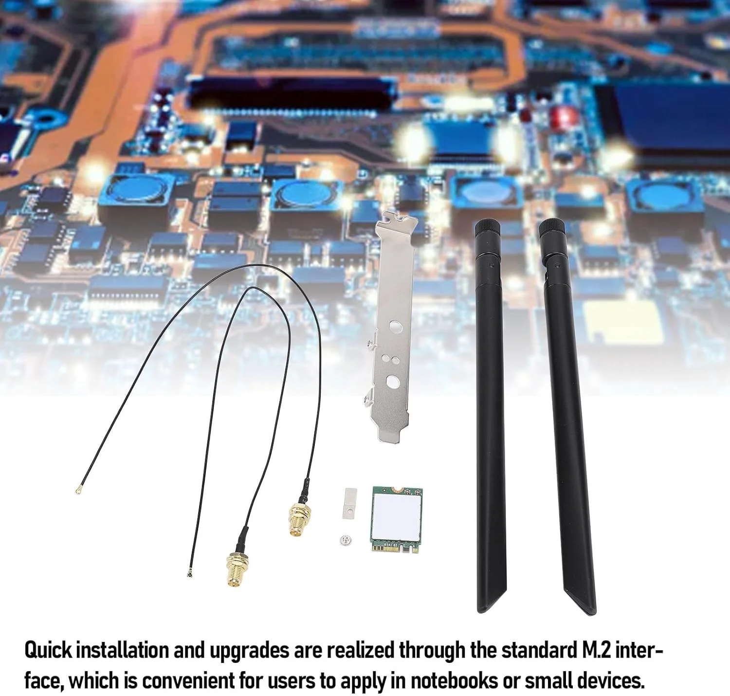 کارت وای فای 1200 مگابیت بر ثانیه، حالت های دو باند 2.4 گیگاهرتز و 5 گیگاهرتز NGW، مجهز به BT 4.2، رابط M2، برای رایانه شخصی رومیزی (آنتن های خارجی)