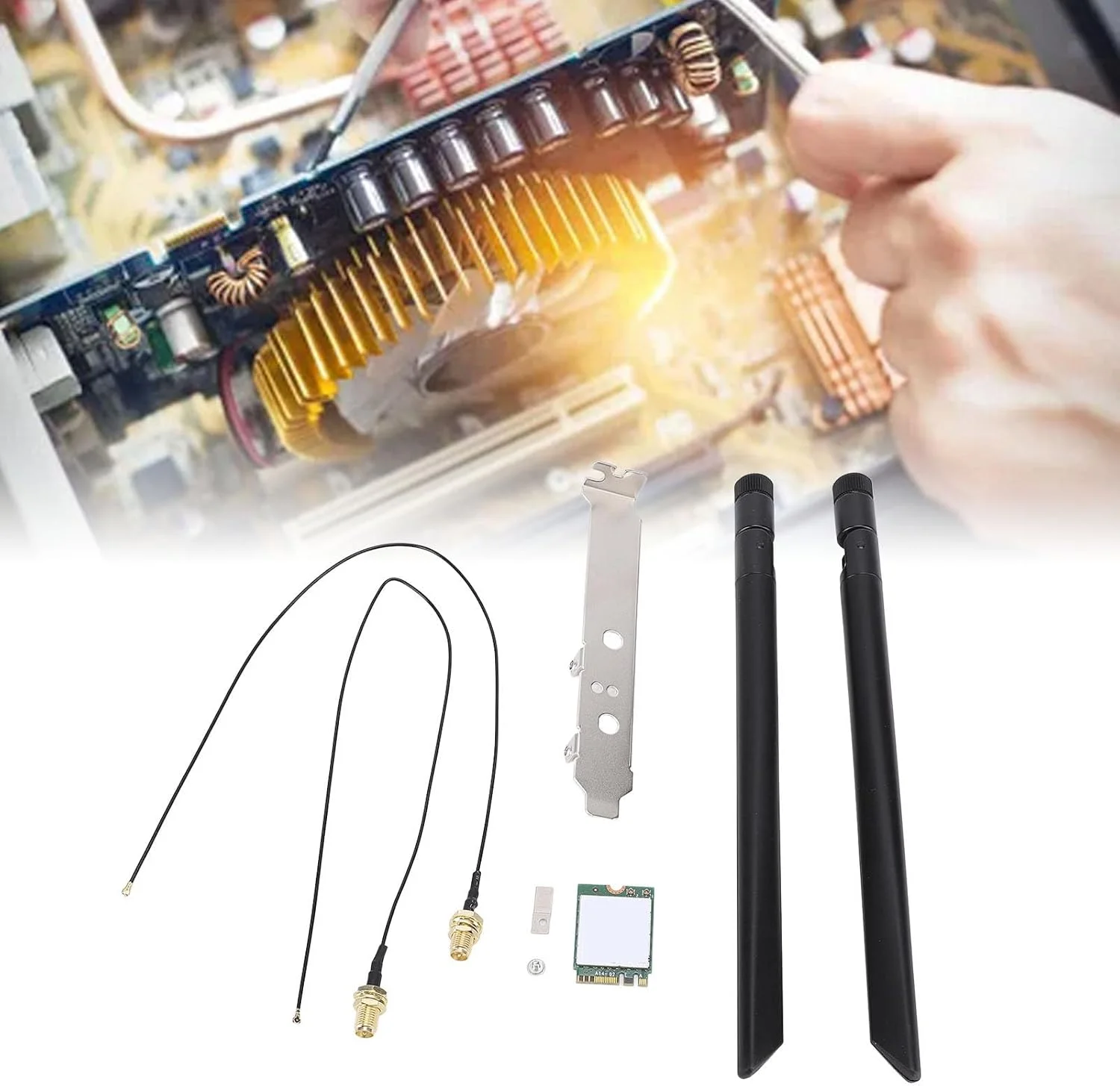 کارت وای فای 1200 مگابیت بر ثانیه، حالت های دو باند 2.4 گیگاهرتز و 5 گیگاهرتز NGW، مجهز به BT 4.2، رابط M2، برای رایانه شخصی رومیزی (آنتن های خارجی)