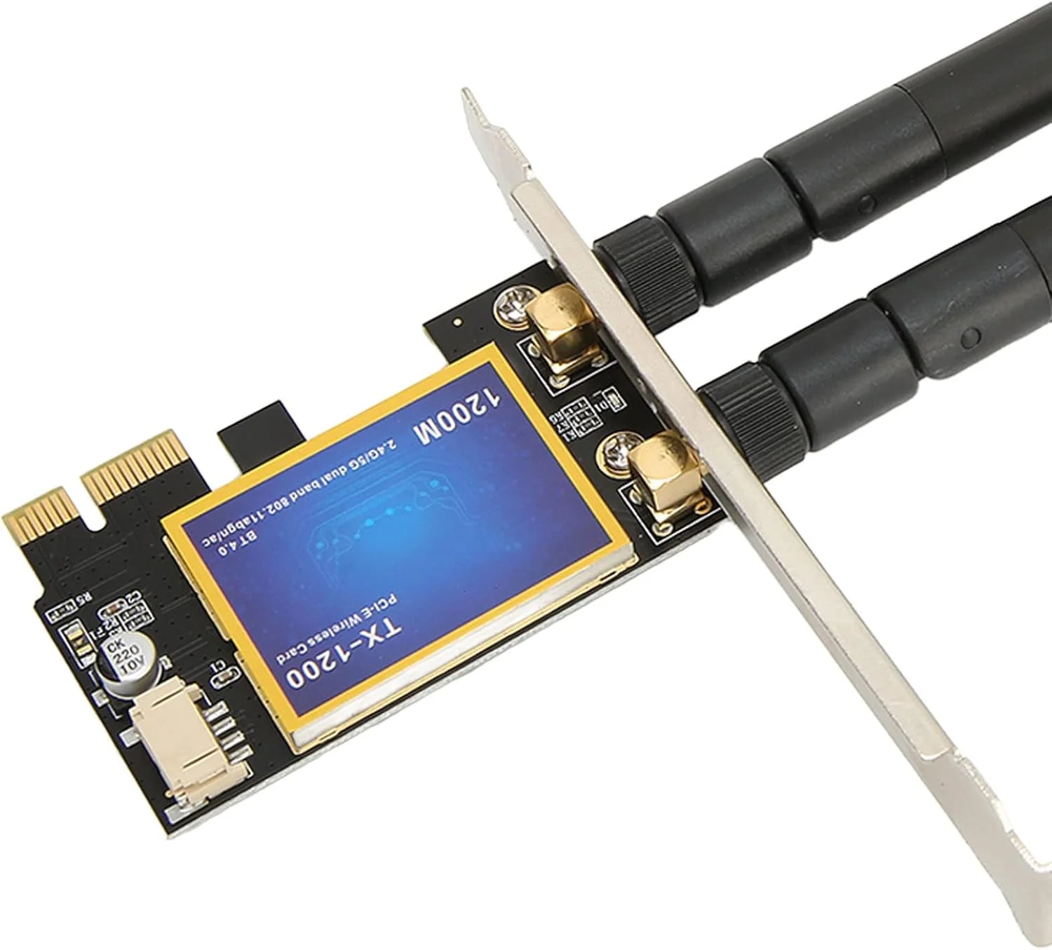 آداپتور وایرلس PCIEx1 با سرعت 1200 مگابیت بر ثانیه، کارت وای فای دو بانده برای کامپیوتر، سرعت بالای 4.0 برای بازی آنلاین و ویدیوهای HD آداپتور وایرلس PCIEx1 با سرعت 1200 مگابیت بر ثانیه، کارت وای فای دو بانده برای کامپیوتر، سرعت بالای 4.0 برای بازی آنلاین و ویدیوهای HD