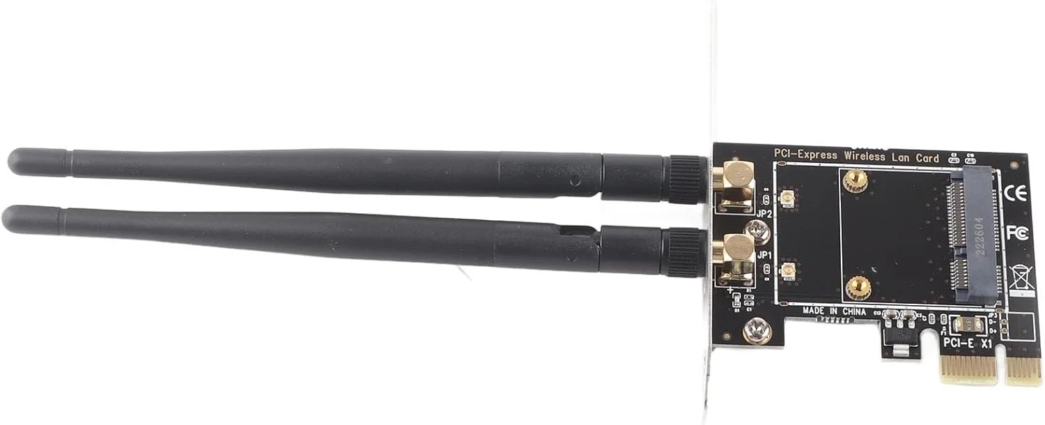 مبدل مینی PCI-E به PCI-E به همراه 2 آنتن وایرلس، کارت های وای فای مینی جدید، نصب آسان، مناسب برای کامپیوترهای رومیزی، شامل آنتن های خارجی