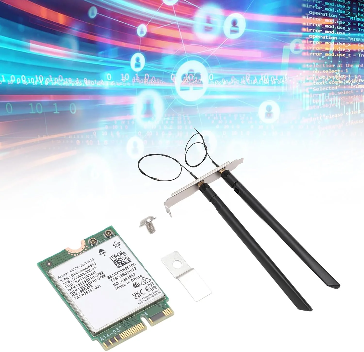 کارت شبکه وای فای 7 مدل RIZGHWOY BE200NGW با سرعت 2400 مگابیت بر ثانیه در باند 5G و 5800 مگابیت بر ثانیه در باند 6G، آداپتور بی سیم سریع با بلوتوث 5.4 برای لپ تاپ های 10 و 11، مناسب برای دستگاه های مختلف (کارت وای فای 7 با آنتن و براکت)