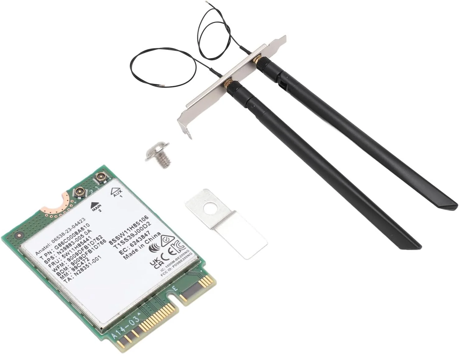 کارت شبکه وای فای 7 مدل RIZGHWOY BE200NGW با سرعت 2400 مگابیت بر ثانیه در باند 5G و 5800 مگابیت بر ثانیه در باند 6G، آداپتور بی سیم سریع با بلوتوث 5.4 برای لپ تاپ های 10 و 11، مناسب برای دستگاه های مختلف (کارت وای فای 7 با آنتن و براکت)