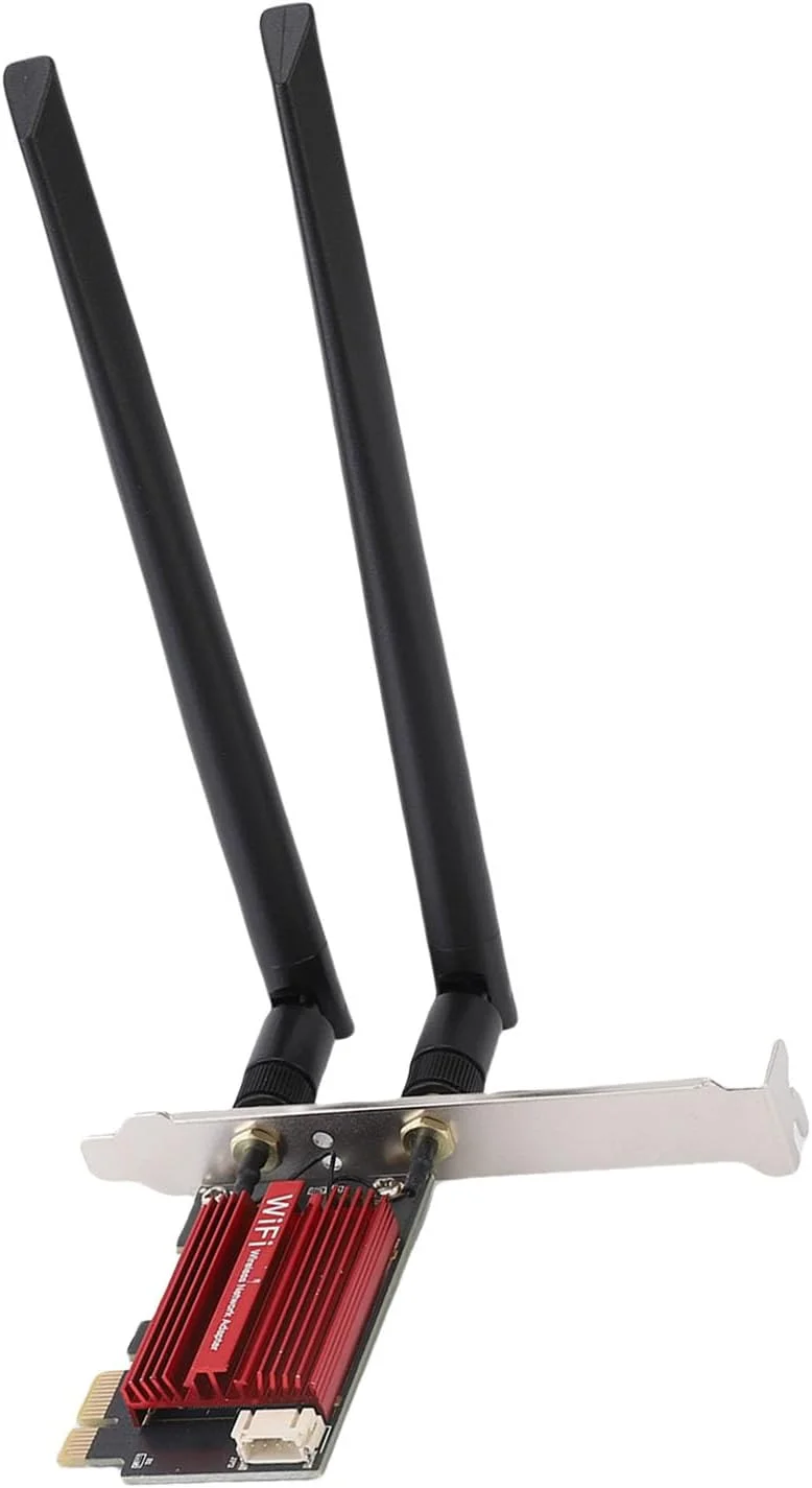 کارت شبکه وای فای 6E PCIe سوراندی برای کامپیوتر رومیزی، آداپتور بی سیم سه بانده 2.4 گیگاهرتز 5 گیگاهرتز 6 گیگاهرتز با BT 5.2، سرعت 4200 مگابیت بر ثانیه، WPA3، 802.11ax، تاخیر کم، MU MIMO، OFDMA