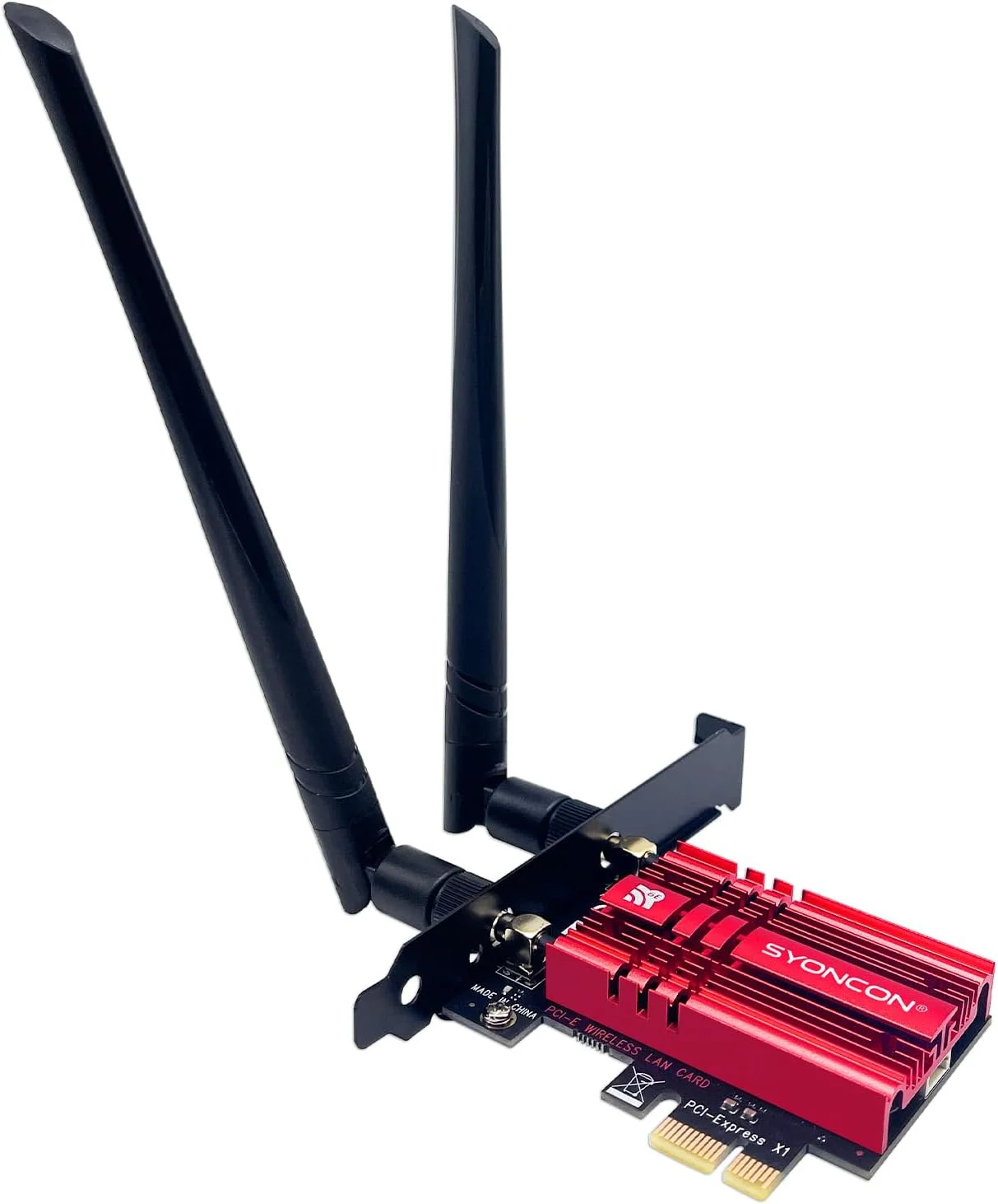 کارت شبکه وای فای 6E AX210 WLAN PCIe برای کامپیوتر با بلوتوث 5.3 | تا 5400 مگابیت بر ثانیه | سه بانده (6 گیگاهرتز / 5 گیگاهرتز / 2.4 گیگاهرتز) | 2 آنتن جداشدنی، مناسب برای ویندوز 11/10 (قرمز)