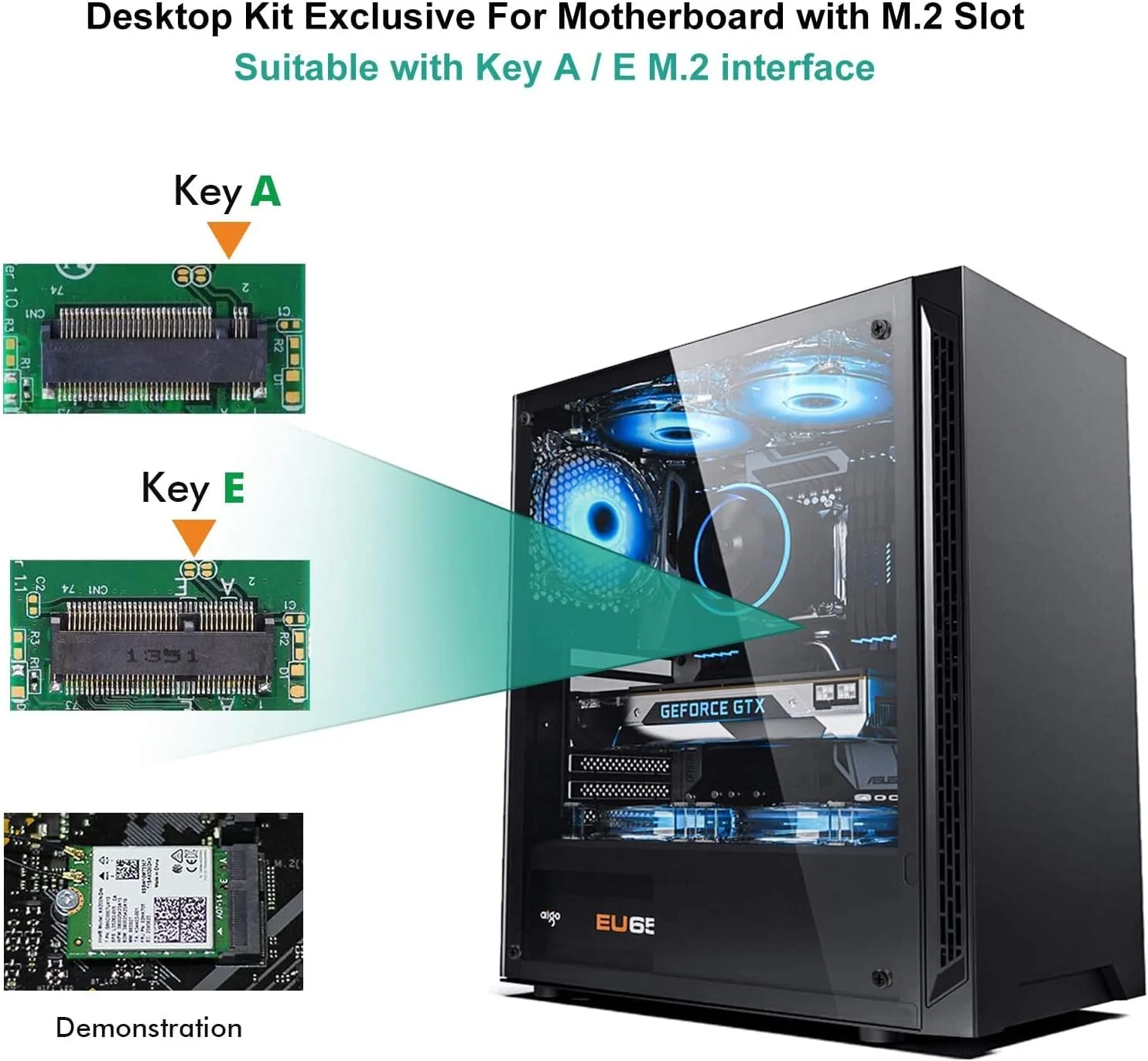 آنتن Teday 10Dbi Wi-Fi 6E AX210 بلوتوث 5.3 5374Mbps 2.4Ghz 5Ghz 6Ghz 802.11ax/ac M.2 2230 Key E کیت دسکتاپ آداپتور بی سیم AX210NGW ویندوز 10/11