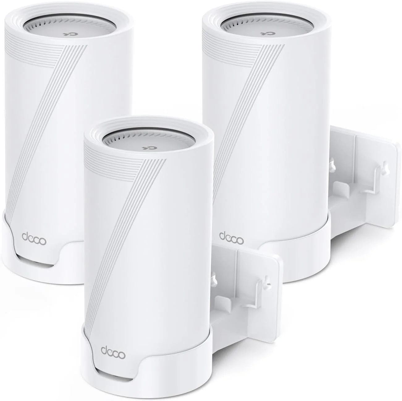 پایه دیواری XLTTYWL Deco WiFi 7، مناسب برای روترهای Deco BE65-5G/BE67/BE75/BE85/BE95/BE17000/BE22000/BE33000 به همراه محفظه کابل، سازگار با سیستم مش وای فای 7 تری-باند (سفید، بسته 3 عددی)