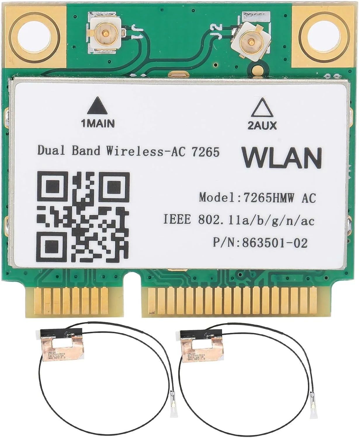 Vbestlife 7265HMW 802.11AC Mini PCI E WiFi BT4.2 کارت شبکه بی سیم دو بانده + 2 آنتن، کارت شبکه Mini PCI E، کارت WiFi برای کامپیوتر با بلوتوث