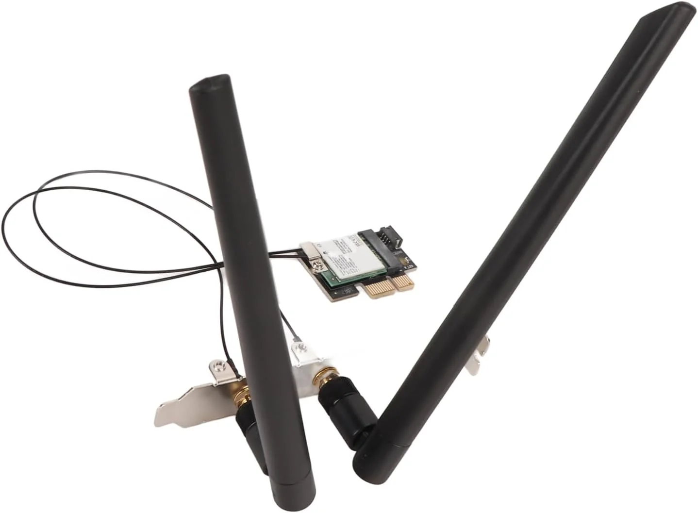 کارت گیگابیتی PCIE WiFi 6E مدل AX210NGW با سرعت پایدار 5374 مگابیت بر ثانیه به همراه آنتن برای کامپیوترهای رومیزی و لینوکس (آنتن جداشدنی)