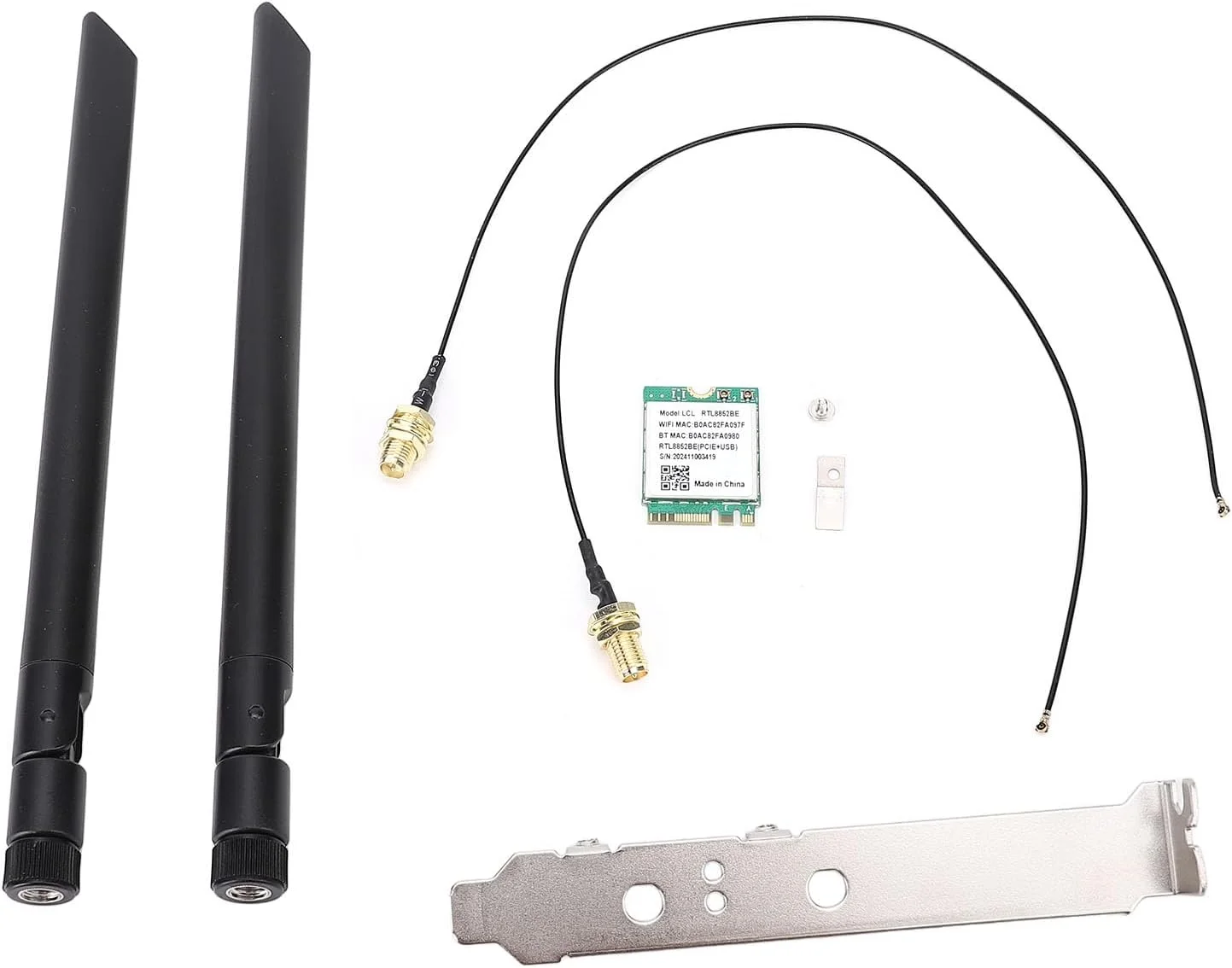 کارت وای فای M.2، کارت وای فای M.2 با بازدهی بالا 1800 مگابیت بر ثانیه، باندهای 2.4 گیگاهرتز و 5 گیگاهرتز RTL8852BE برای دستگاه های متعدد (براکت آنتن خارجی)