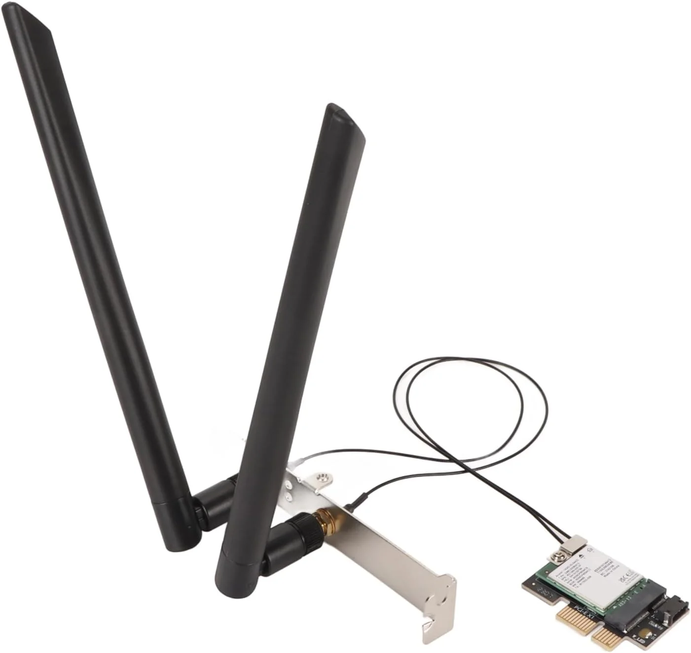 کارت گیگابیتی PCIE WiFi 6E مدل AX210NGW با سرعت پایدار 5374 مگابیت بر ثانیه به همراه آنتن برای کامپیوترهای رومیزی و لینوکس (آنتن جداشدنی)