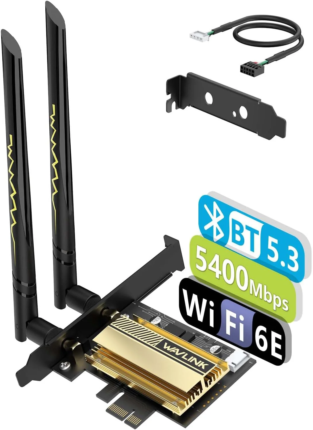 کارت شبکه وای فای 6E پی سی آی اکسپرس WAVLINK AX5400M، آداپتور بی سیم سه بانده AX210 با بلوتوث 5.3، MU-MIMO، WPA3، OFDMA، براکت کم ارتفاع، هیت سینک برای ویندوز 11/10