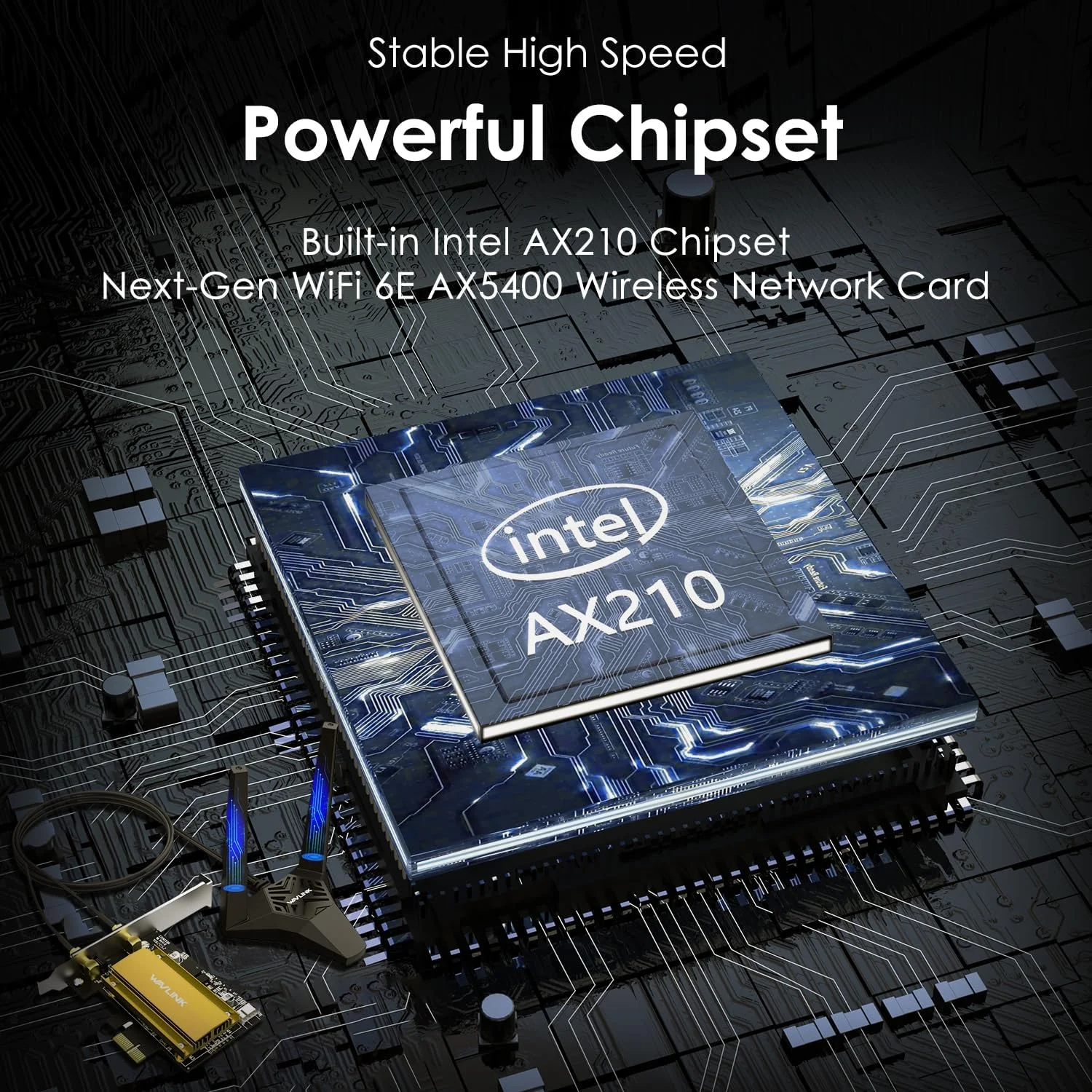 کارت شبکه بی سیم سه بانده WAVLINK PCIe WiFi 6E با آنتن های مغناطیسی، AX5400، بلوتوث 5.3، تراشه AX210، MU-MIMO، WPA3، OFDMA، براکت کم ارتفاع و هیت سینک کارت شبکه بی سیم سه بانده WAVLINK PCIe WiFi 6E با آنتن های مغناطیسی، AX5400، بلوتوث 5.3، تراشه AX210، MU-MIMO، WPA3، OFDMA، براکت کم ارتفاع و هیت سینک