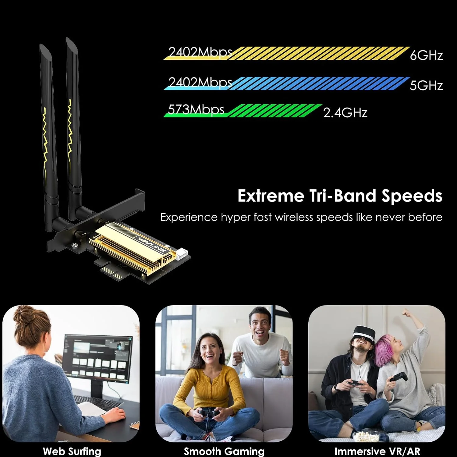 کارت شبکه وای فای 6E پی سی آی اکسپرس WAVLINK AX5400M، آداپتور بی سیم سه بانده AX210 با بلوتوث 5.3، MU-MIMO، WPA3، OFDMA، براکت کم ارتفاع، هیت سینک برای ویندوز 11/10