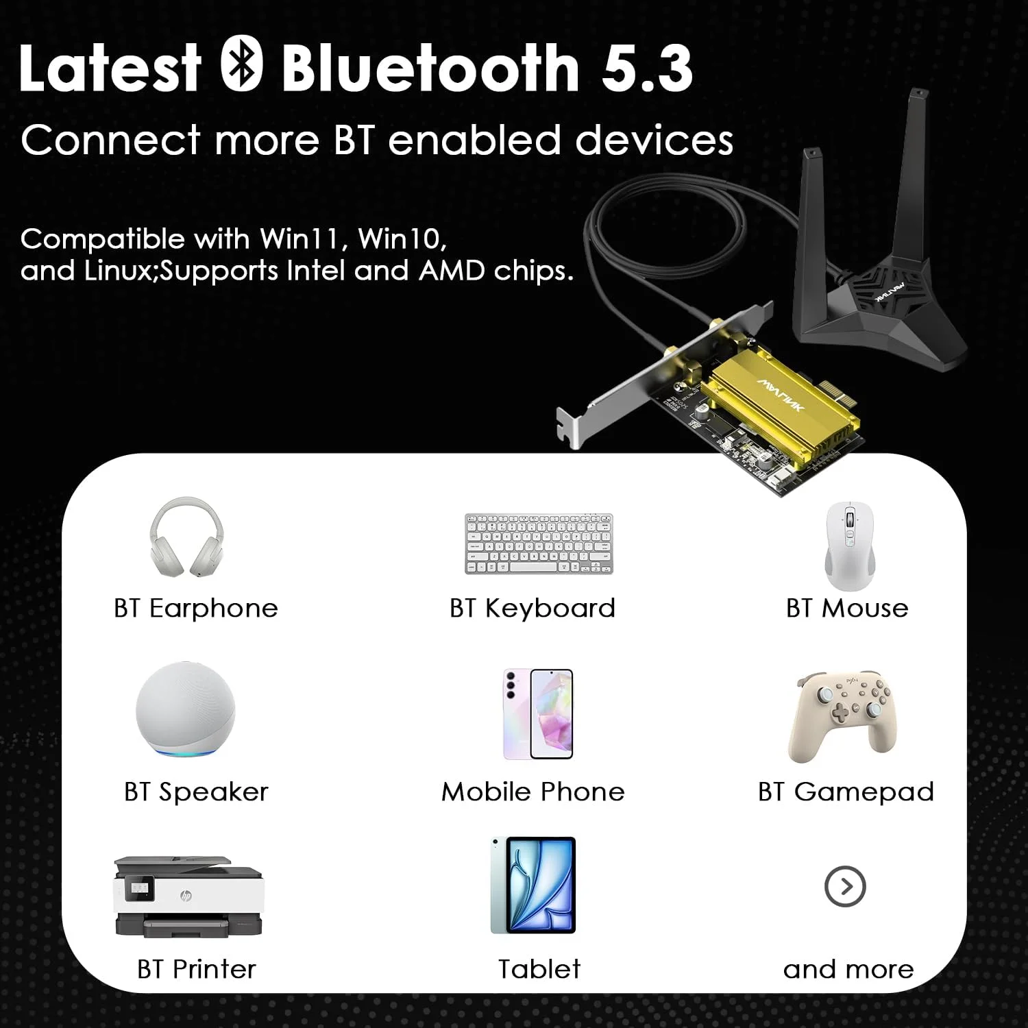 کارت شبکه بی سیم سه بانده WAVLINK PCIe WiFi 6E با آنتن های مغناطیسی، AX5400، بلوتوث 5.3، تراشه AX210، MU-MIMO، WPA3، OFDMA، براکت کم ارتفاع و هیت سینک کارت شبکه بی سیم سه بانده WAVLINK PCIe WiFi 6E با آنتن های مغناطیسی، AX5400، بلوتوث 5.3، تراشه AX210، MU-MIMO، WPA3، OFDMA، براکت کم ارتفاع و هیت سینک