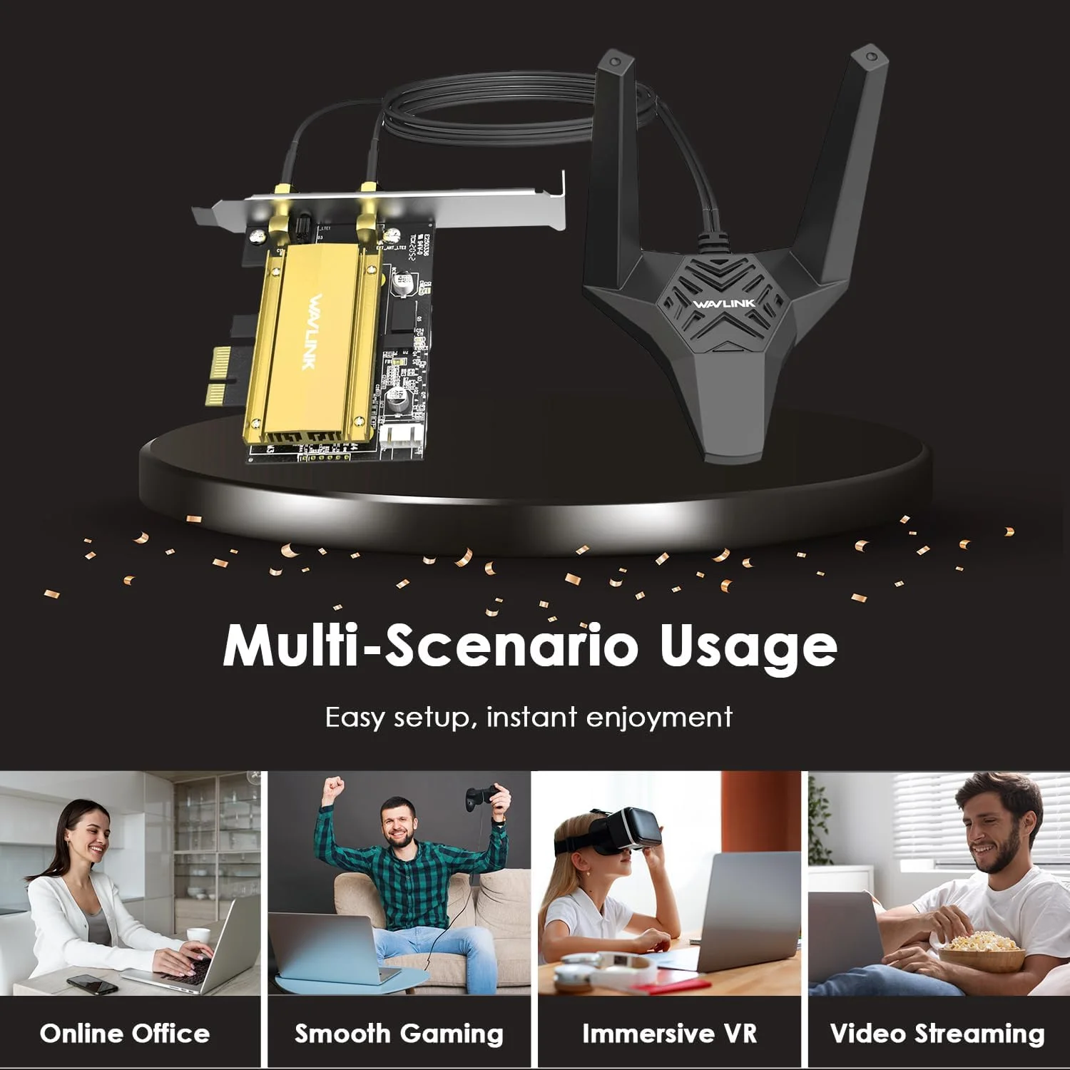 کارت شبکه بی سیم سه بانده WAVLINK PCIe WiFi 6E با آنتن های مغناطیسی، AX5400، بلوتوث 5.3، تراشه AX210، MU-MIMO، WPA3، OFDMA، براکت کم ارتفاع و هیت سینک کارت شبکه بی سیم سه بانده WAVLINK PCIe WiFi 6E با آنتن های مغناطیسی، AX5400، بلوتوث 5.3، تراشه AX210، MU-MIMO، WPA3، OFDMA، براکت کم ارتفاع و هیت سینک