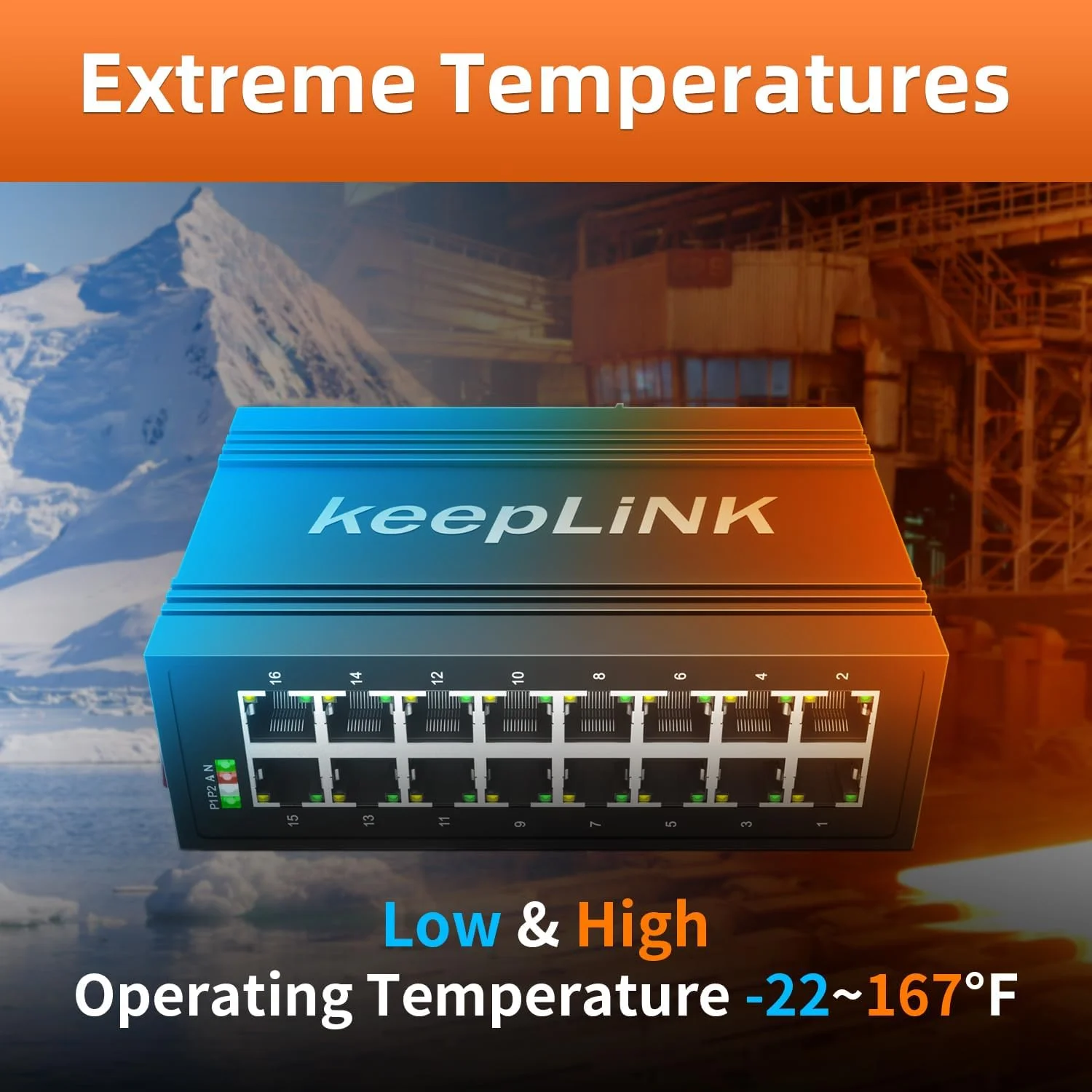 کیپلینک سوئیچ صنعتی گیگابیتی 16 پورت، سوئیچ سخت‌افزاری غیرمدیریتی اترنت DIN-Rail، IP40، محدوده دمای عملیاتی -30 تا 75 درجه سانتیگراد