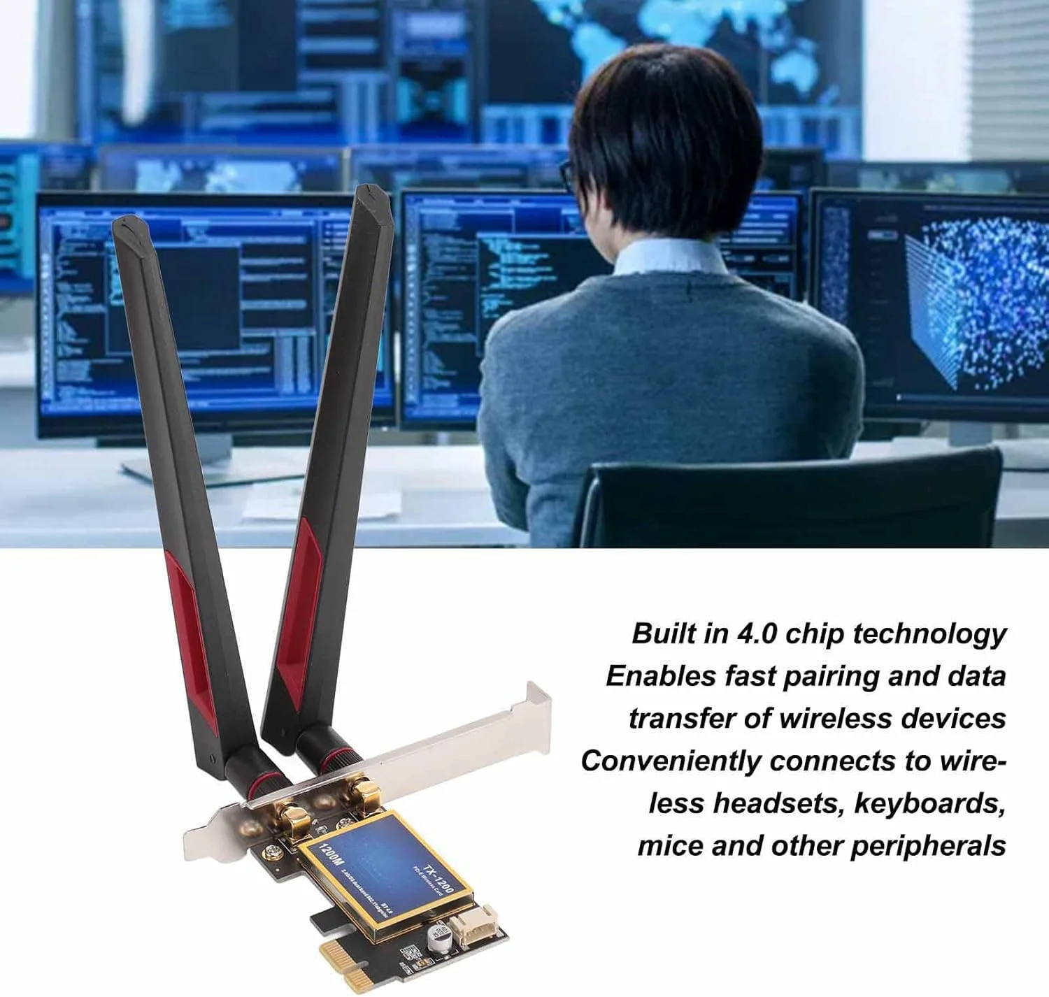 آداپتور وایرلس 7260AC WiFi، 2.4GHz 5GHz 4.0 1200Mbps PCIe X1 با دو آنتن 10dBi برای کامپیوتر