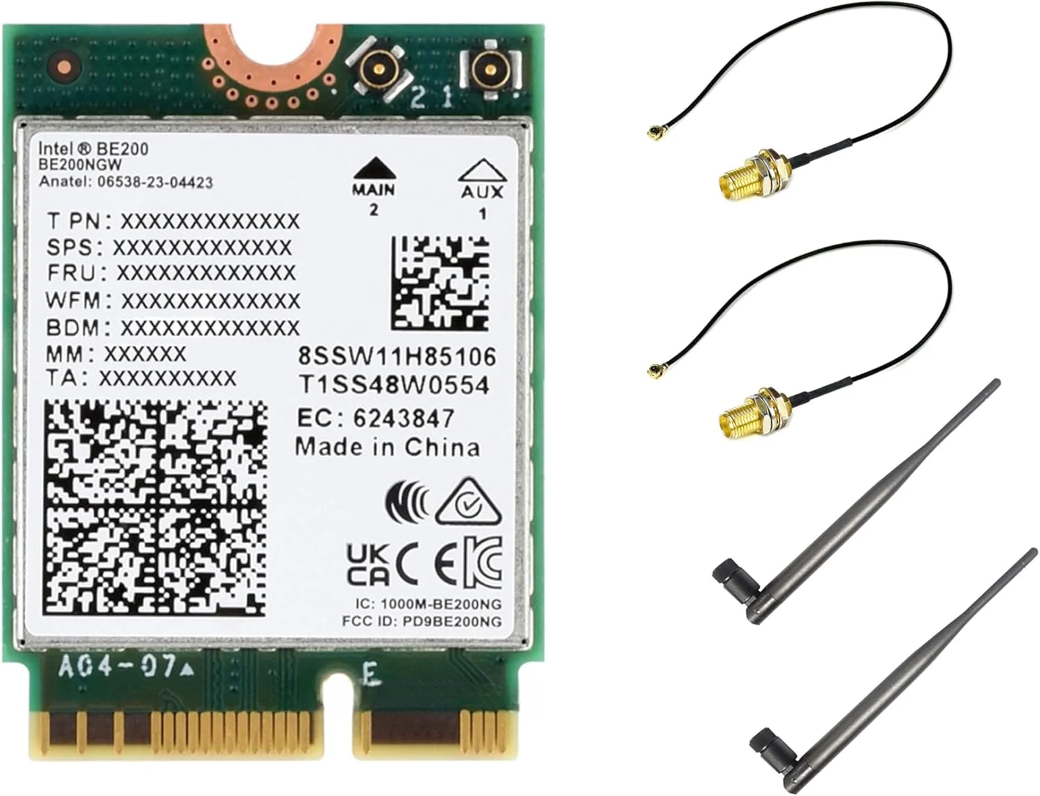 کارت شبکه بی‌سیم WiFi 7 مدل BE200 NIC گیگابیتی سه بانده Wi-Fi 7 با فرکانس‌های 2.4G/5G/6GHz و سرعت 5800Mbps M.2/NGFF، استاندارد IEEE 802.11a/b/g/n/ac/be/ax، بلوتوث 5.4، پشتیبانی از لینوکس، ویندوز 10/11 و غیره.