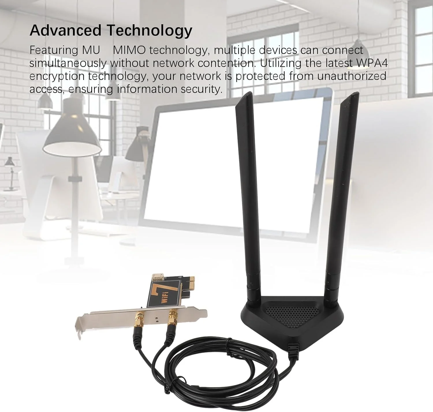 کارت شبکه وایرلس WiFi 7 BE200NGW بلوتوث 5.4 سرعت 8774Mbps سه بانده MU-MIMO WPA4 برای Win10 11 لینوکس به همراه آنتن (به همراه پایه آنتن اکستند جداشدنی)