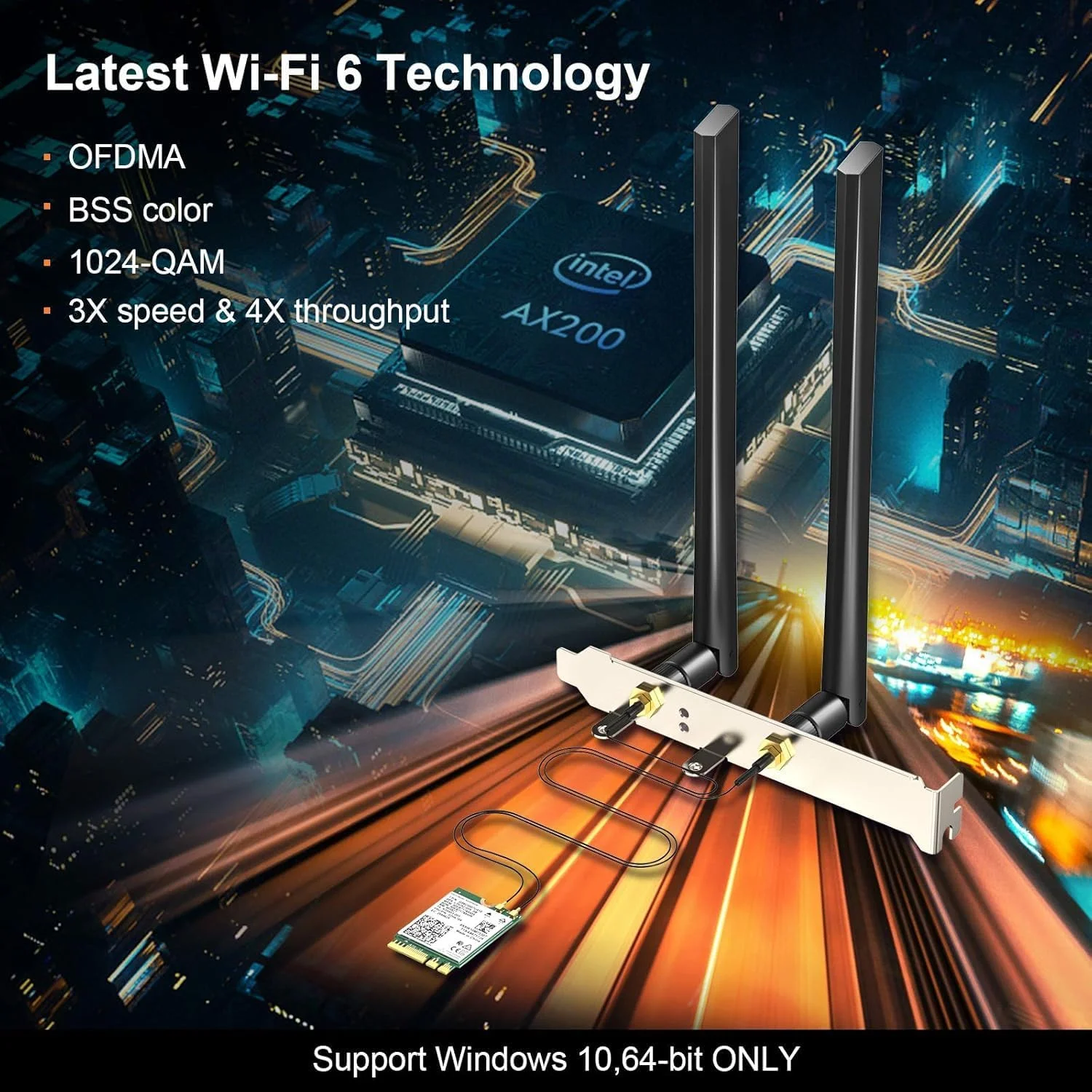 کارت شبکه بی سیم WiFi 6 AX210 NGW بلوتوث 5.3 سه بانده 2.5G/5G 5400Mbps برای رایانه شخصی رومیزی، پشتیبانی از ویندوز 10/11 (64 بیتی) M.2/NGFF شامل کابل Ipex، آنتن های 5dBi و براکت ها کارت شبکه بی سیم WiFi 6 AX210 NGW بلوتوث 5.3 سه بانده 2.5G/5G 5400Mbps برای رایانه شخصی رومیزی، پشتیبانی از ویندوز 10/11 (64 بیتی) M.2/NGFF شامل کابل Ipex، آنتن های 5dBi و براکت ها