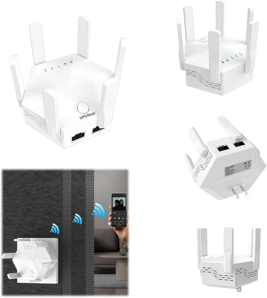 تقویت کننده وای فای Azonee، توسعه دهنده سیگنال - 6 آنتن/سه حالت/1200 مگابیت بر ثانیه/پوشش دو باند 2.4+5G تا 930 متر مربع، توسعه دهنده اینترنت بی سیم دوربرد برای خانه (سفید UK)