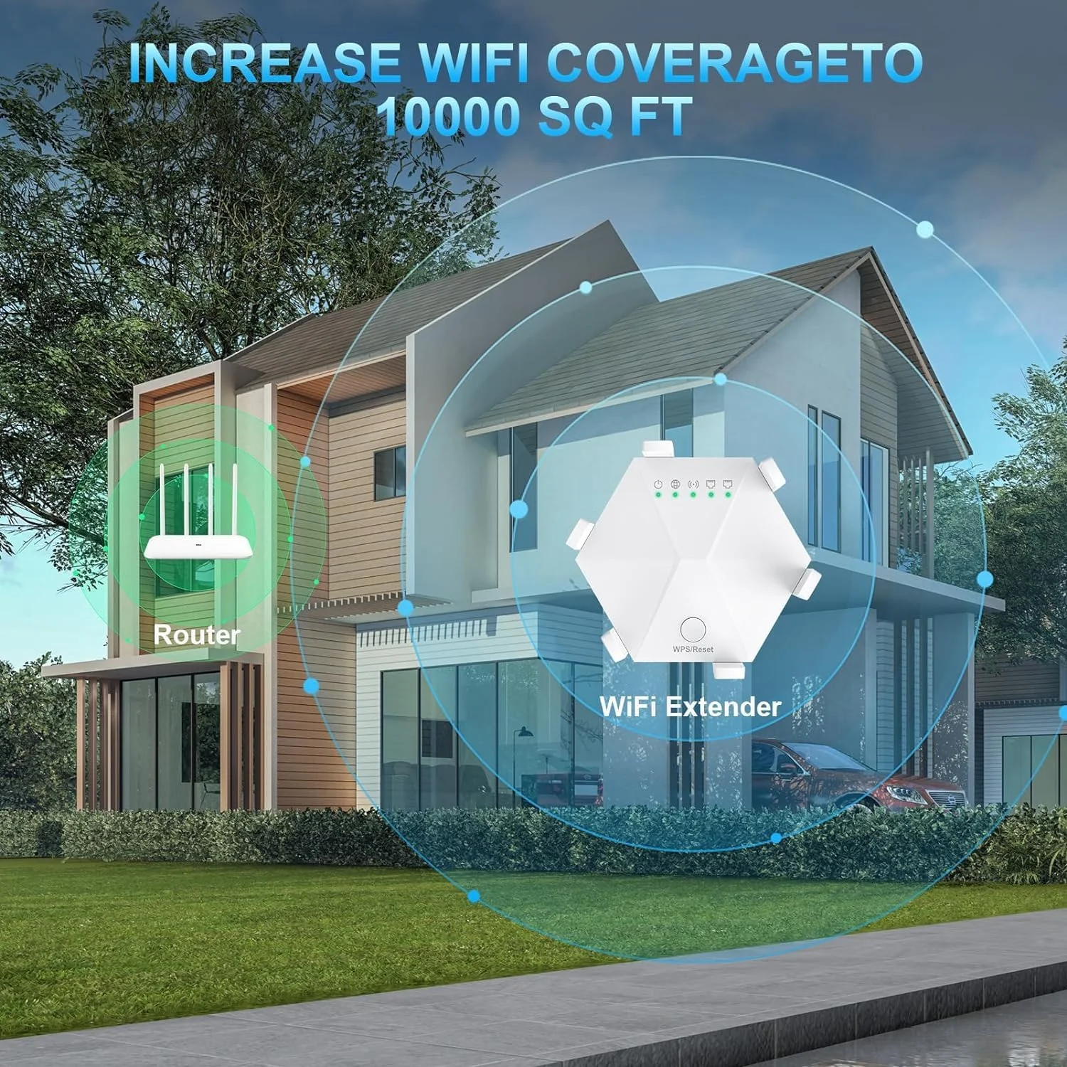 تقویت کننده وای فای Azonee، توسعه دهنده سیگنال - 6 آنتن/سه حالت/1200 مگابیت بر ثانیه/پوشش دو باند 2.4+5G تا 930 متر مربع، توسعه دهنده اینترنت بی سیم دوربرد برای خانه (سفید UK)