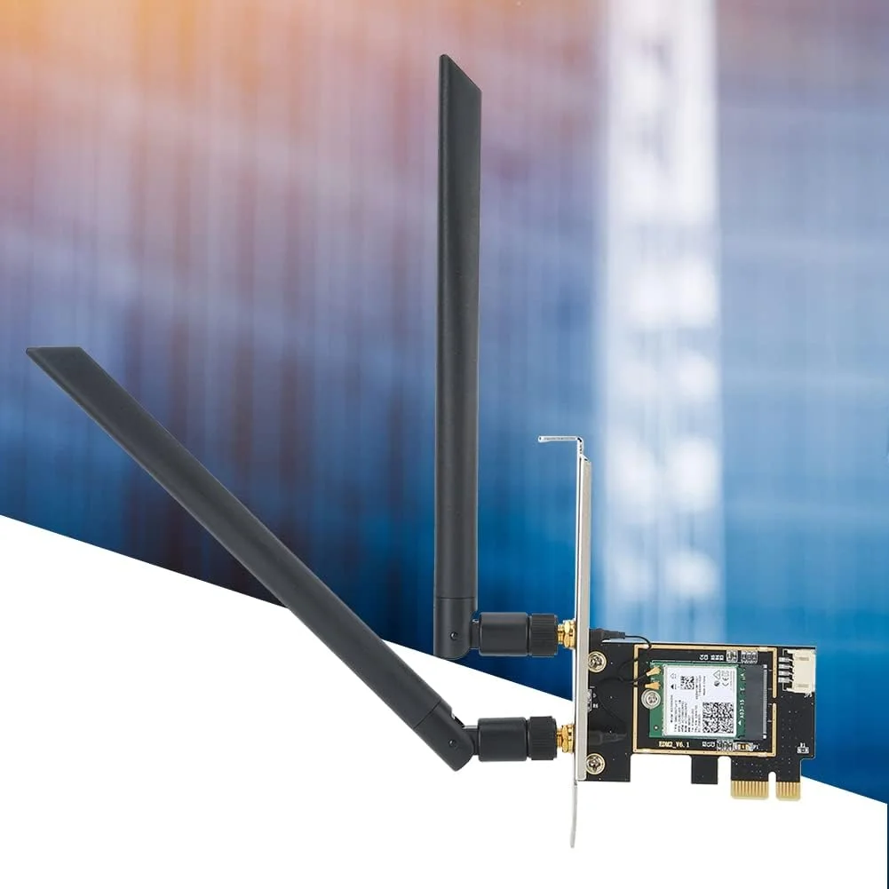 کارت شبکه بیسیم، کارت وایفای دو فرکانسی 2.4/5 گیگاهرتز AX200 بیسیم دو بانده 2974 مگابیت بر ثانیه PCI-E با آنتن وایفای 8DBI با بهره بالا کارت شبکه بیسیم، کارت وایفای دو فرکانسی 2.4/5 گیگاهرتز AX200 بیسیم دو بانده 2974 مگابیت بر ثانیه PCI-E با آنتن وایفای 8DBI با بهره بالا