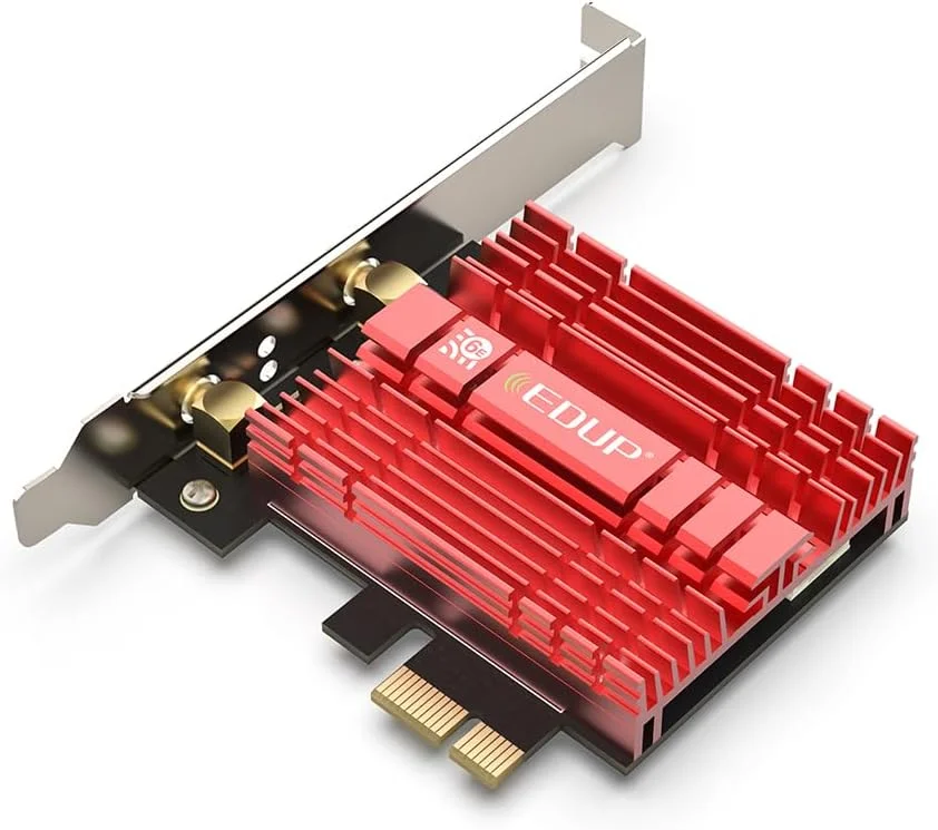 کارت آداپتور شبکه بی سیم PCIE X1 بلوتوث 5.2 وای فای 6E 3000Mbps 2.4G/5G تراشه AX201 با پایه آنتن توسعه یافته برای رایانه رومیزی