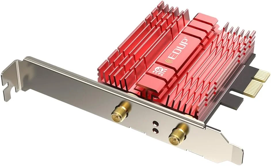 کارت آداپتور شبکه بی سیم PCIE X1 بلوتوث 5.2 وای فای 6E 3000Mbps 2.4G/5G تراشه AX201 با پایه آنتن توسعه یافته برای رایانه رومیزی