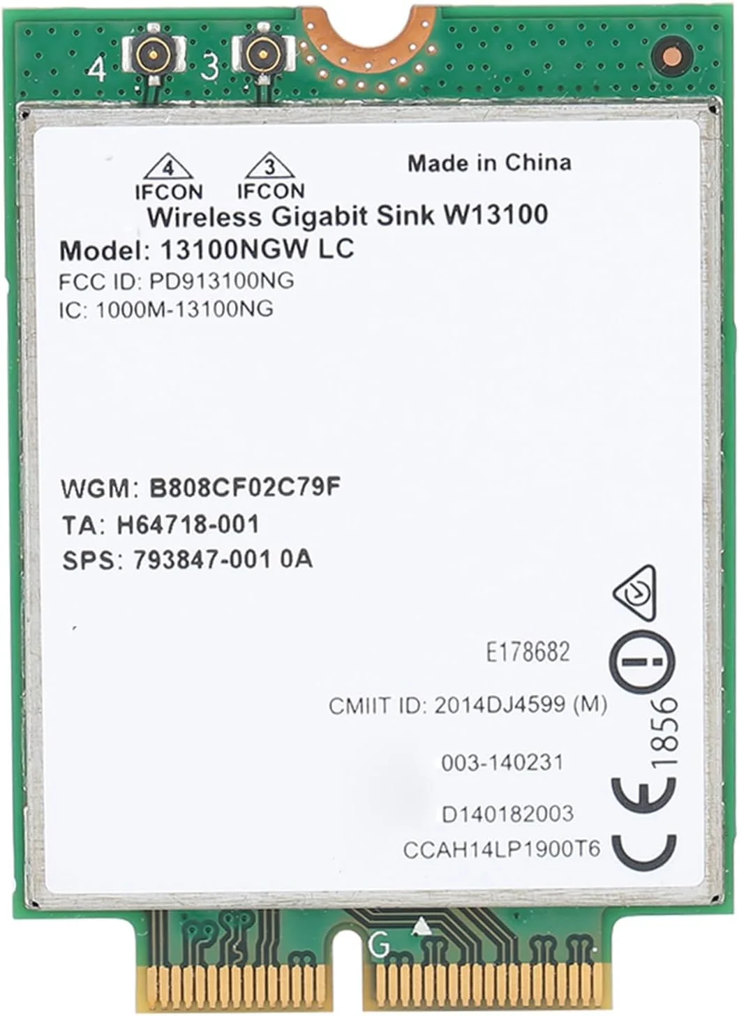 کارت شبکه بی سیم 13100NGW، کارت شبکه بی سیم NGFF 4.0، پشتیبانی از پروتکل های 802.11ad، 802.11ac، 802.11an