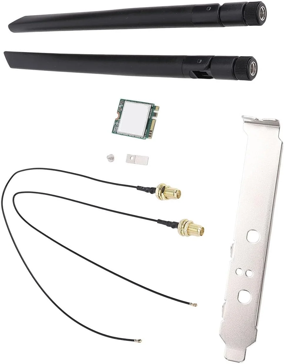 کارت وای فای 1200 مگابیت بر ثانیه با رابط M.2، عملکرد پایدار، کارت وای فای M.2 برای ویندوز 7، 8، 10، 11، باندهای 2.4 گیگاهرتز و 5 گیگاهرتز (براکت آنتن خارجی) کارت وای فای 1200 مگابیت بر ثانیه با رابط M.2، عملکرد پایدار، کارت وای فای M.2 برای ویندوز 7، 8، 10، 11، باندهای 2.4 گیگاهرتز و 5 گیگاهرتز (براکت آنتن خارجی)